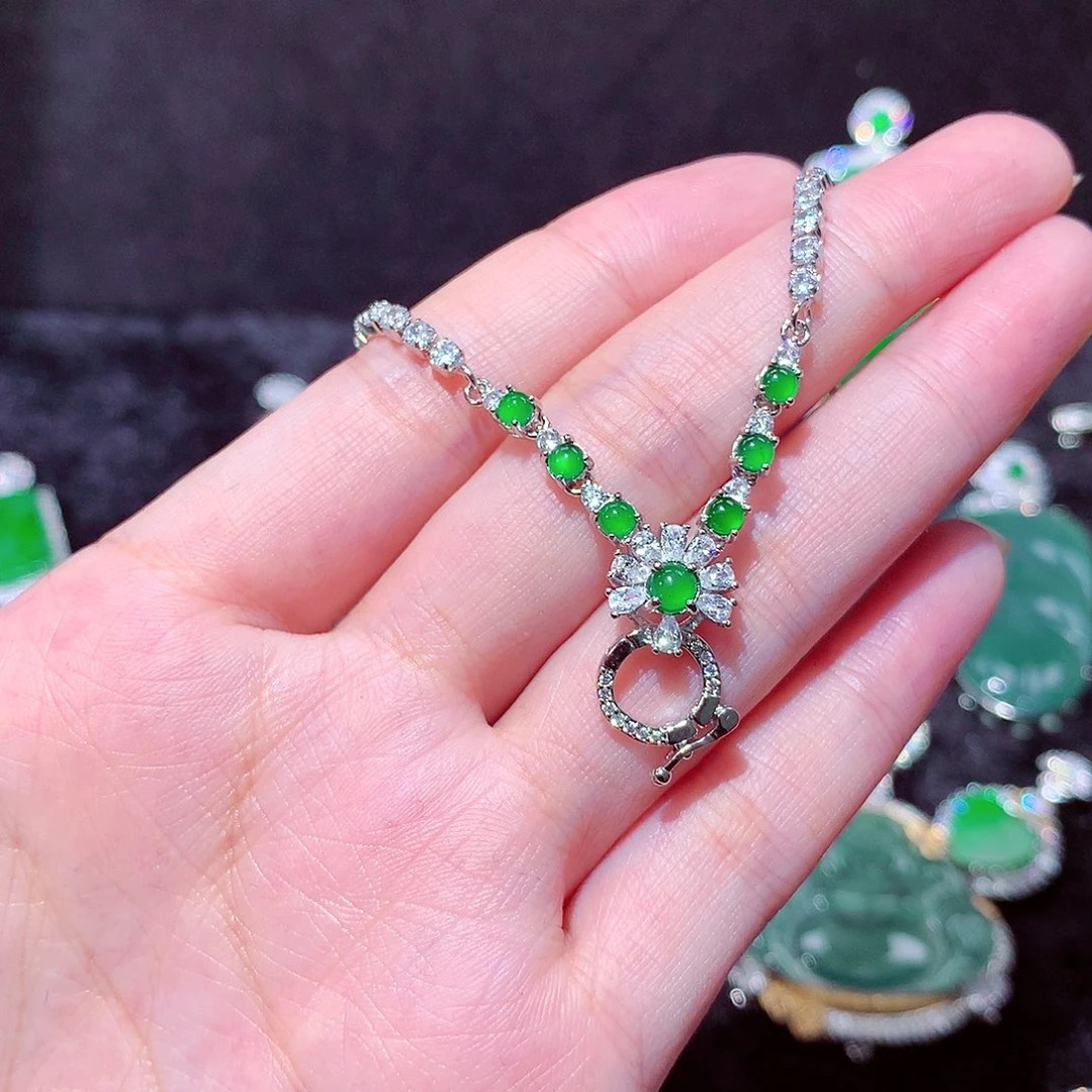 天然A货翡翠套链带万能卡扣