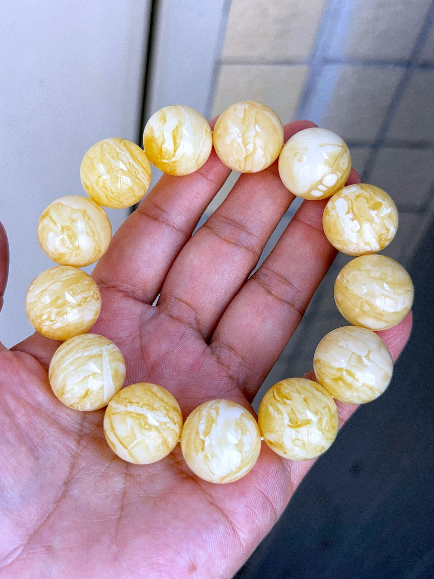 18+俄料瓷白虎皮纹圆珠手串