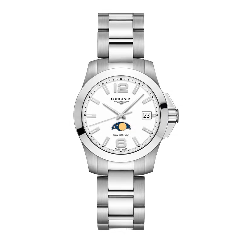 99新 Longines/浪琴 康卡斯女表/石英/白盘月相/表径29.5mm/女士