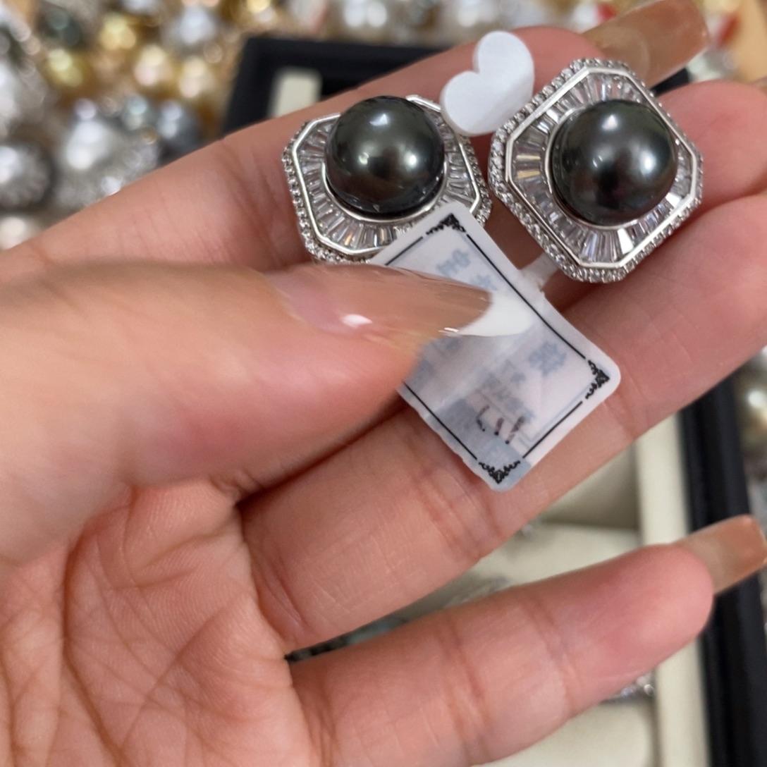 银S925镶嵌海水珍珠耳饰