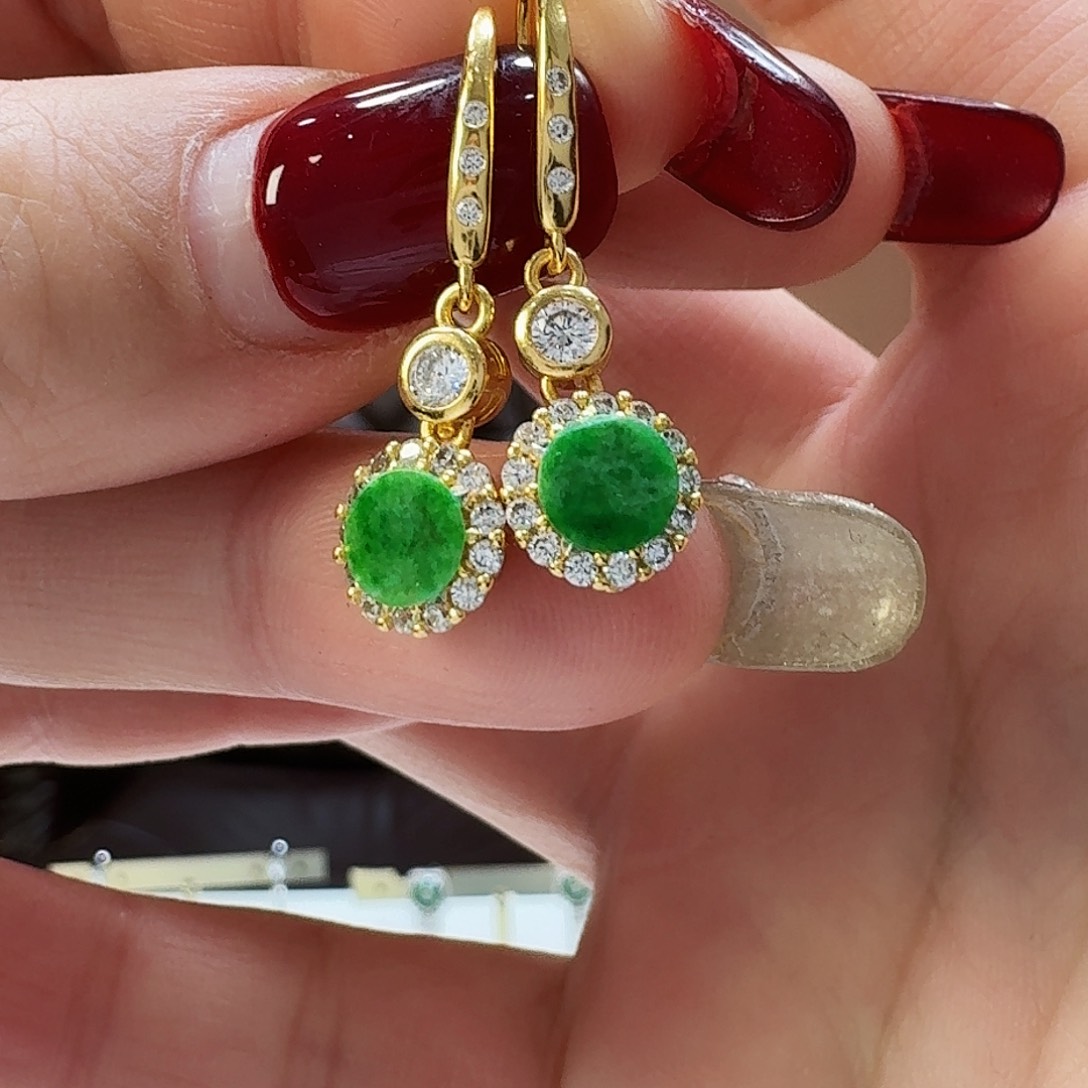 翡翠耳饰银S925镶嵌耳饰