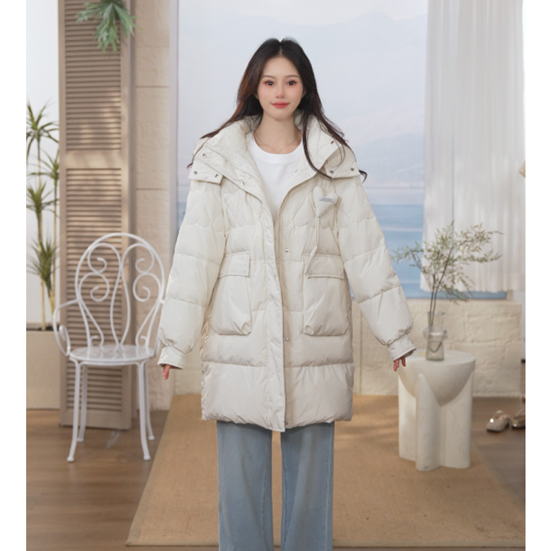 【羽绒服穿搭】茵曼25冬季90鸭绒连帽羽绒服圆领百搭保暖中长款外套