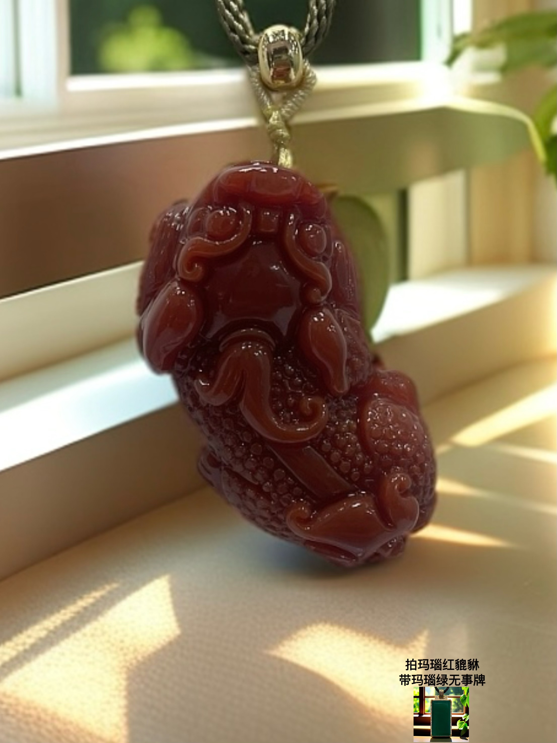 红貔貅 吊坠 玛瑙 带绿无事牌 带礼盒 sz 545