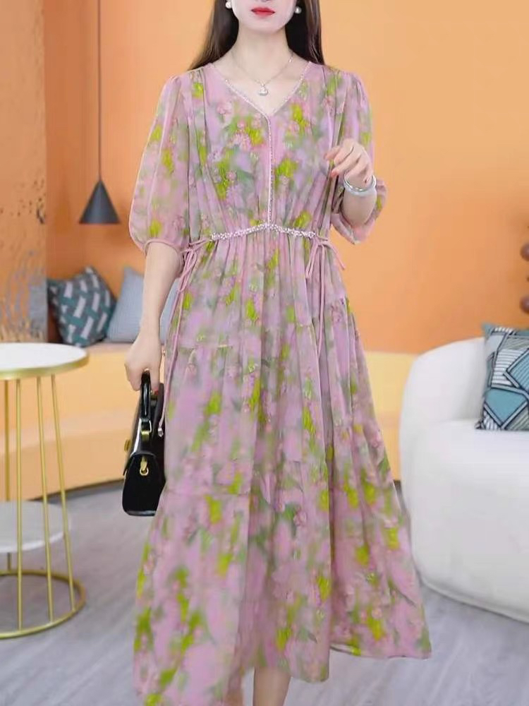 A0565夏季中长款显瘦连衣裙