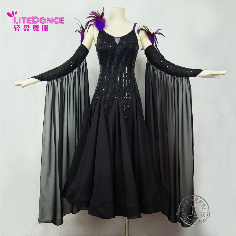 轻盈舞服 新款摩登舞蹈720大裙摆吊带连衣裙高端定制演出国标舞