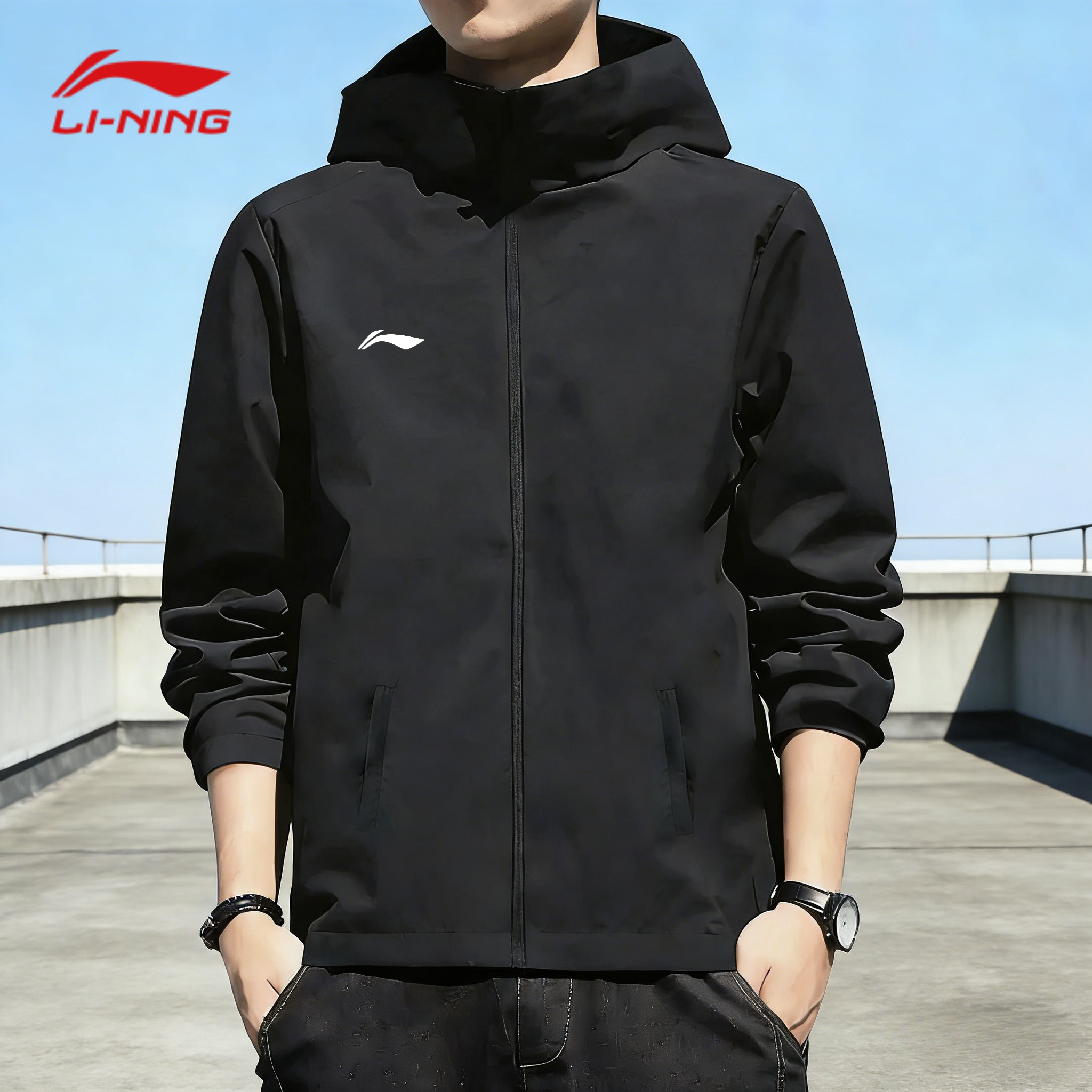 李宁青少年冲锋衣男春秋季运动服跑步训练服防风开衫风衣连帽外套商品图