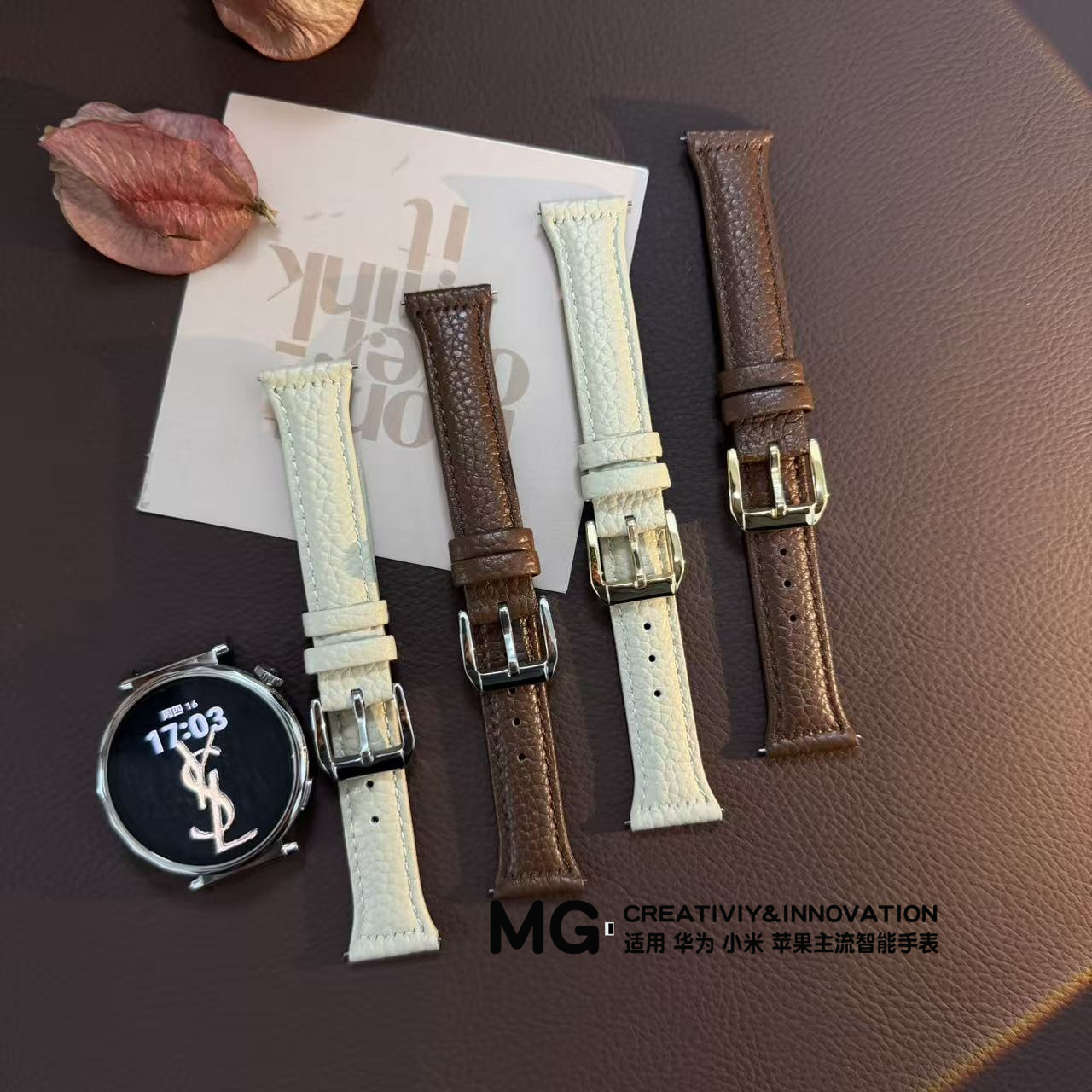 适用于GT6森系复古真皮表带gt5替换表带GT4柔软显瘦小蛮腰FIt4
