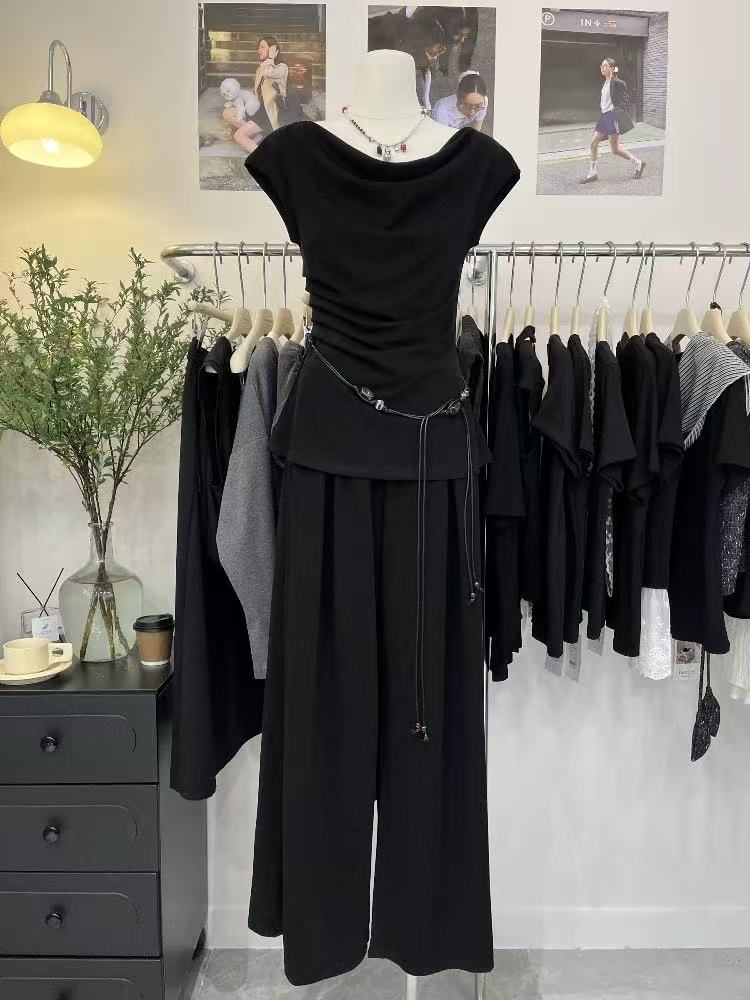 【许大静LUCK】法式休闲风时尚阔腿裤套装（9958）