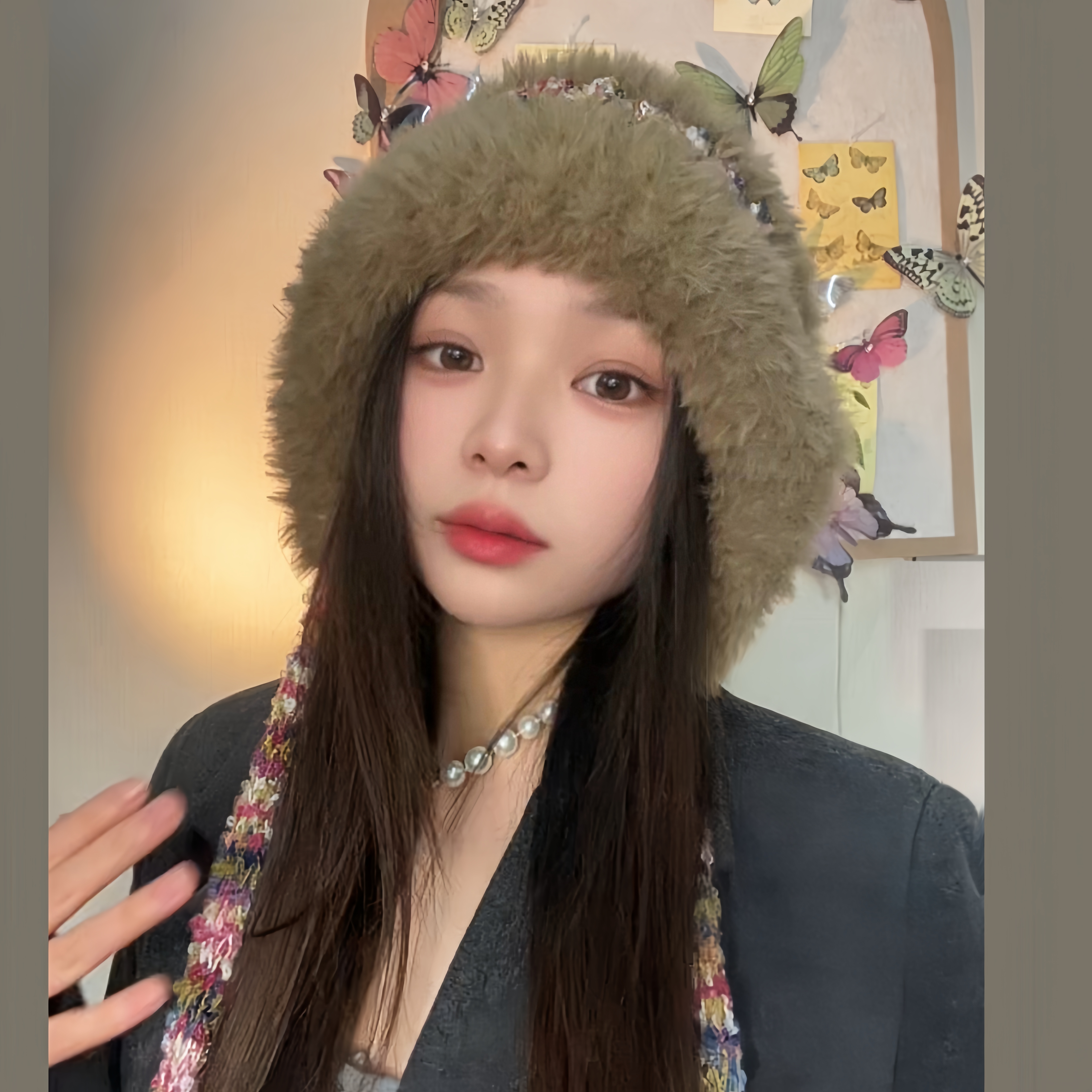 民族风彩带条纹拼接针织毛线帽冬护耳帽女加厚保暖防寒套头帽D007