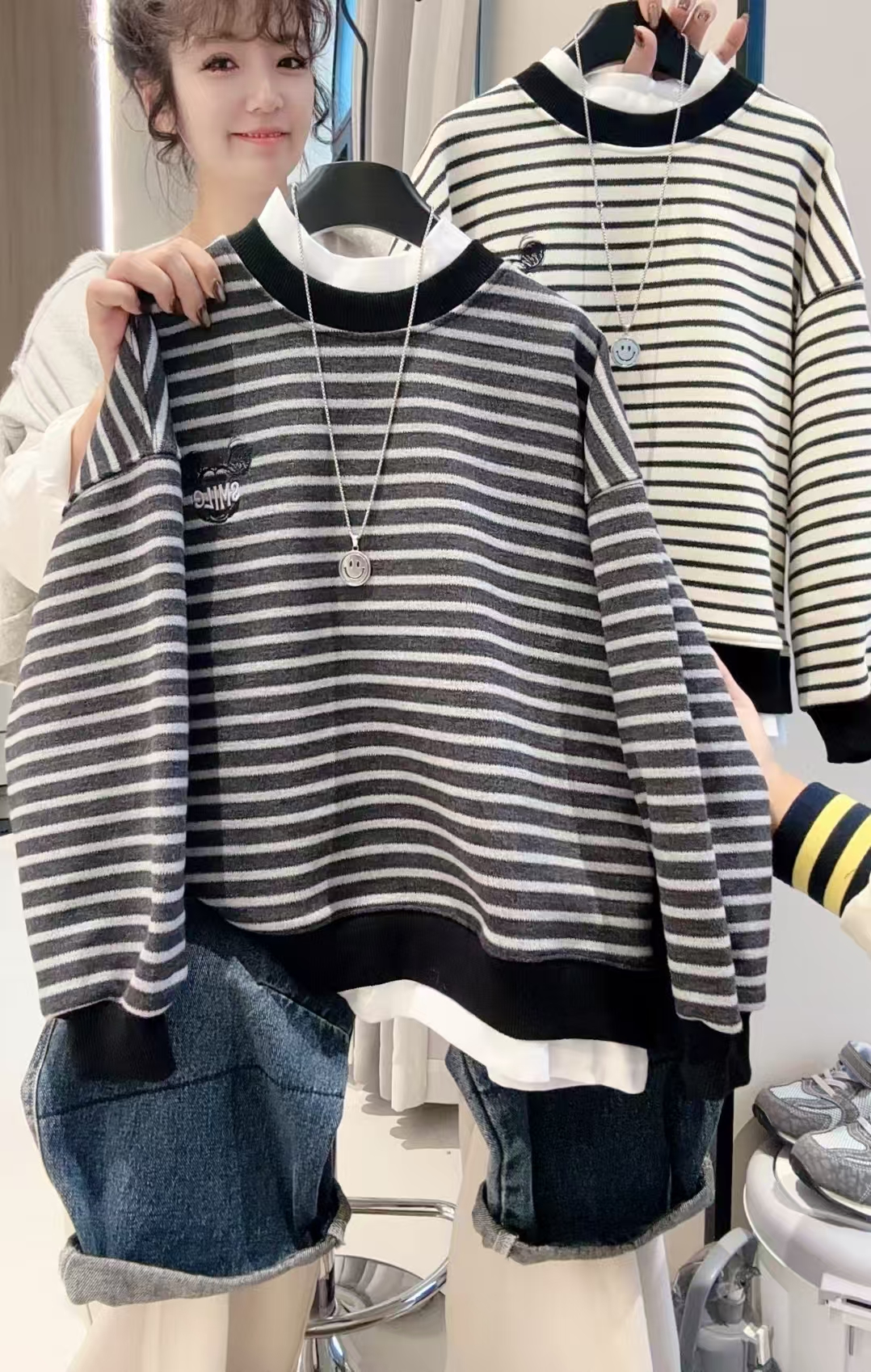 【缎品棉加绒】秋冬款儿童韩版加厚一体绒针织时尚休闲卫衣男女童