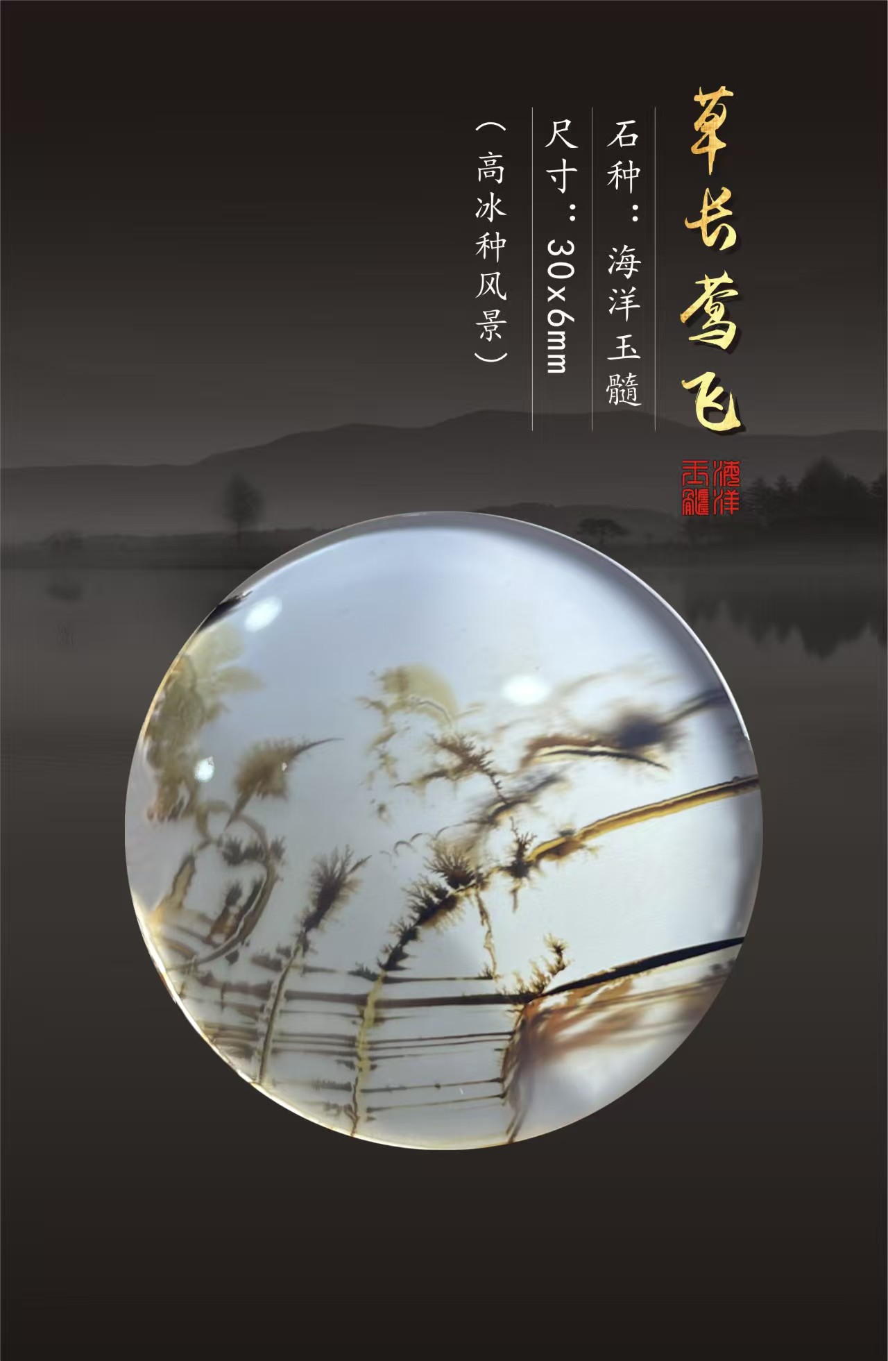 海洋玉髓-草长莺飞-小吊坠(玻璃种)尺寸:30x6mm