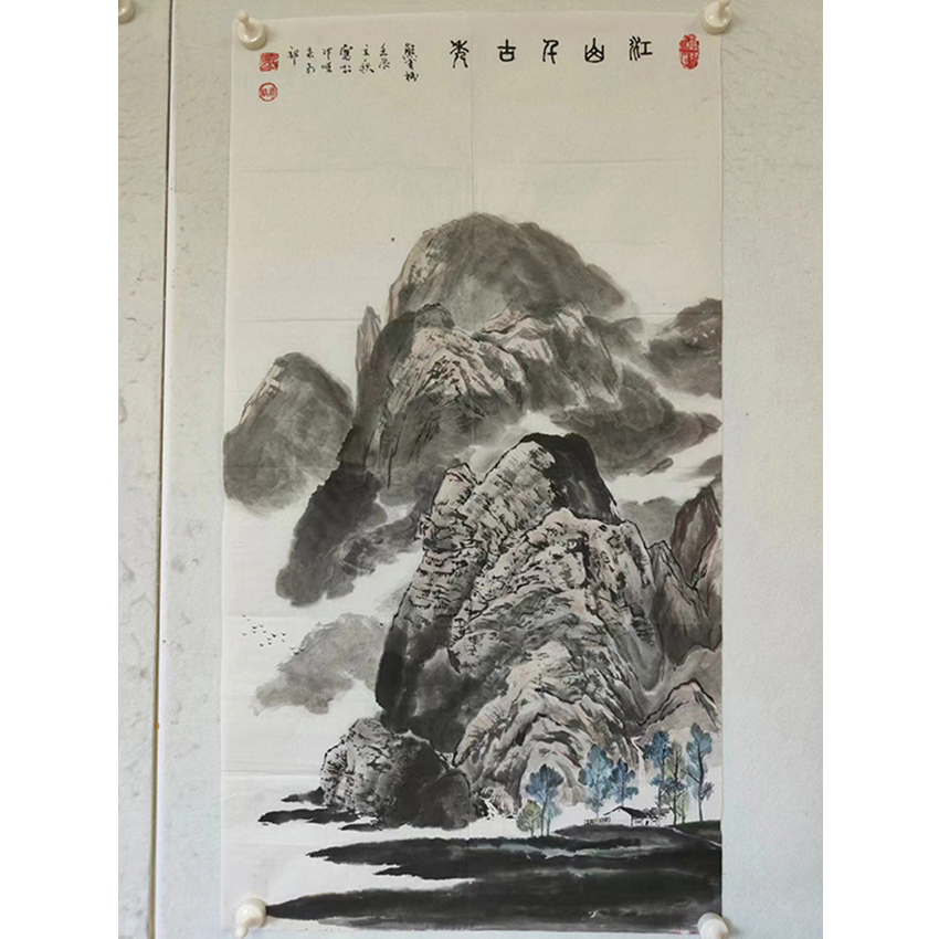 3391  纯手绘老字画《江山千古秀》中堂  尺寸 100×53