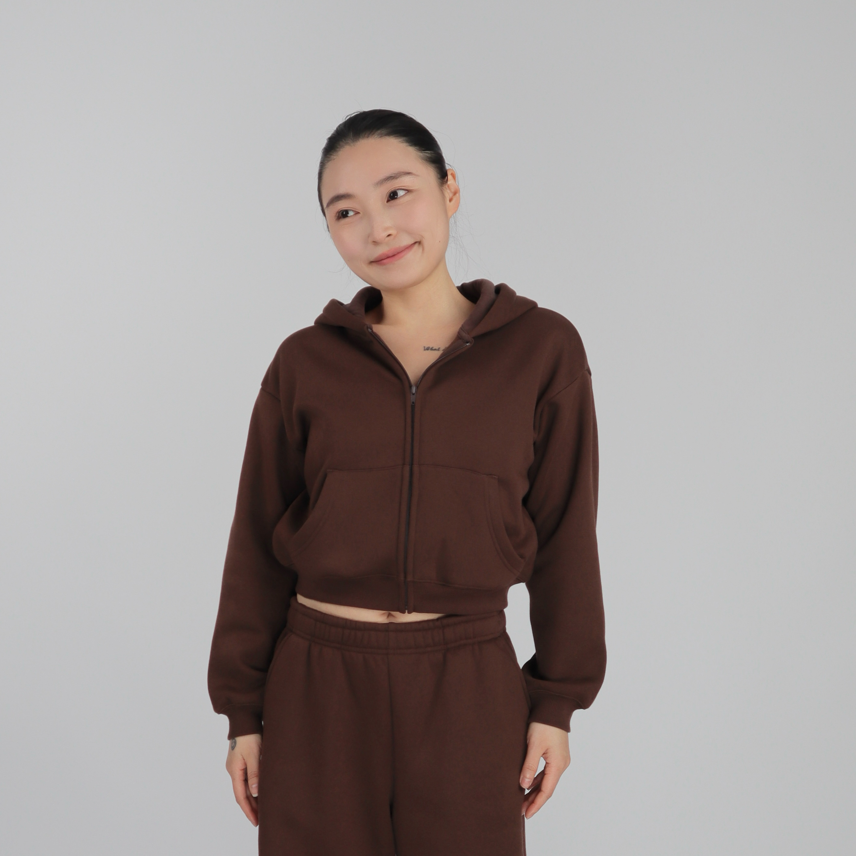小个子秋冬加绒连帽板栗粽卫衣宽松休闲美式拉链开衫卫衣