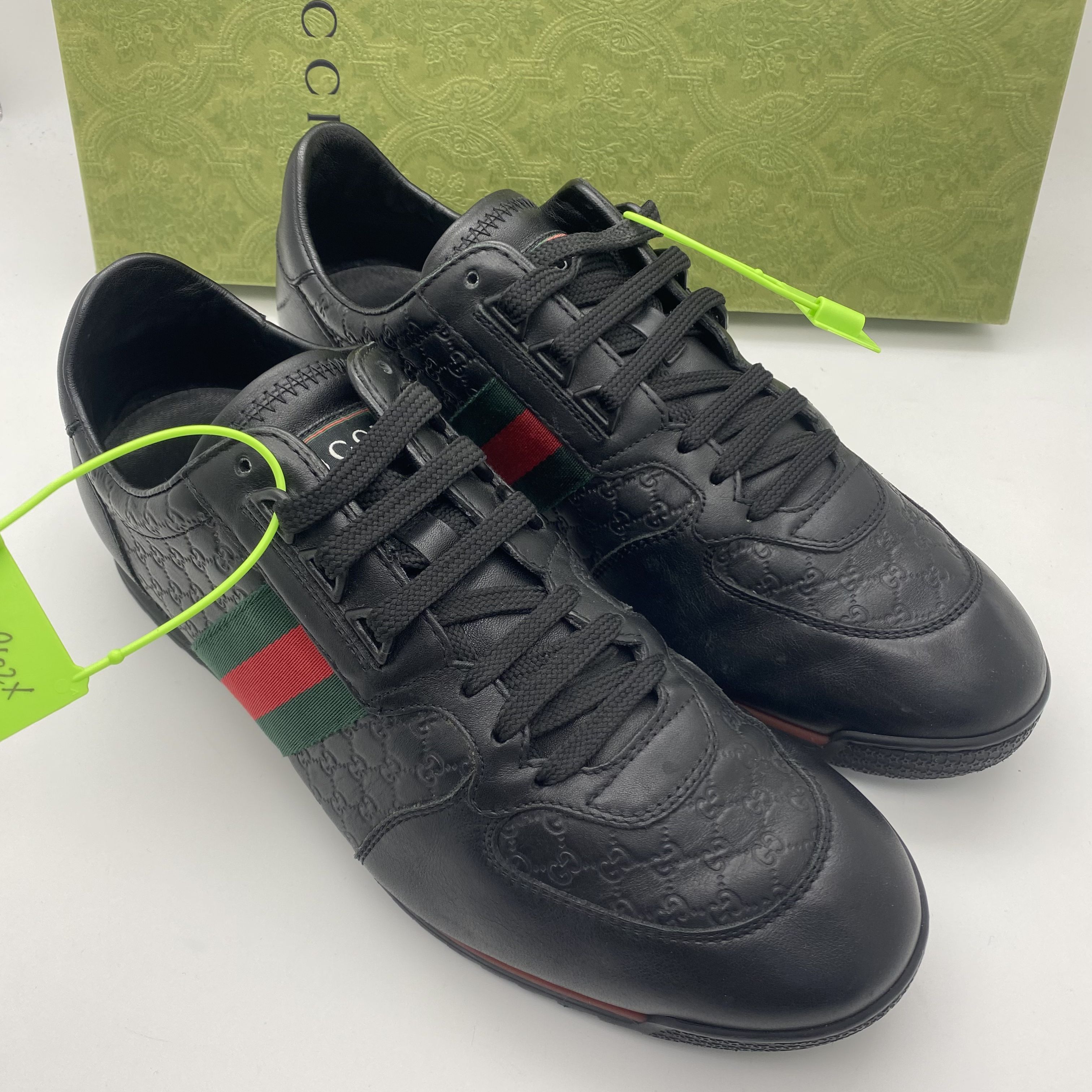 95新 GUCCI/古驰 40.5/41.5/42欧码/经典黑色双G压印高尔夫运动鞋