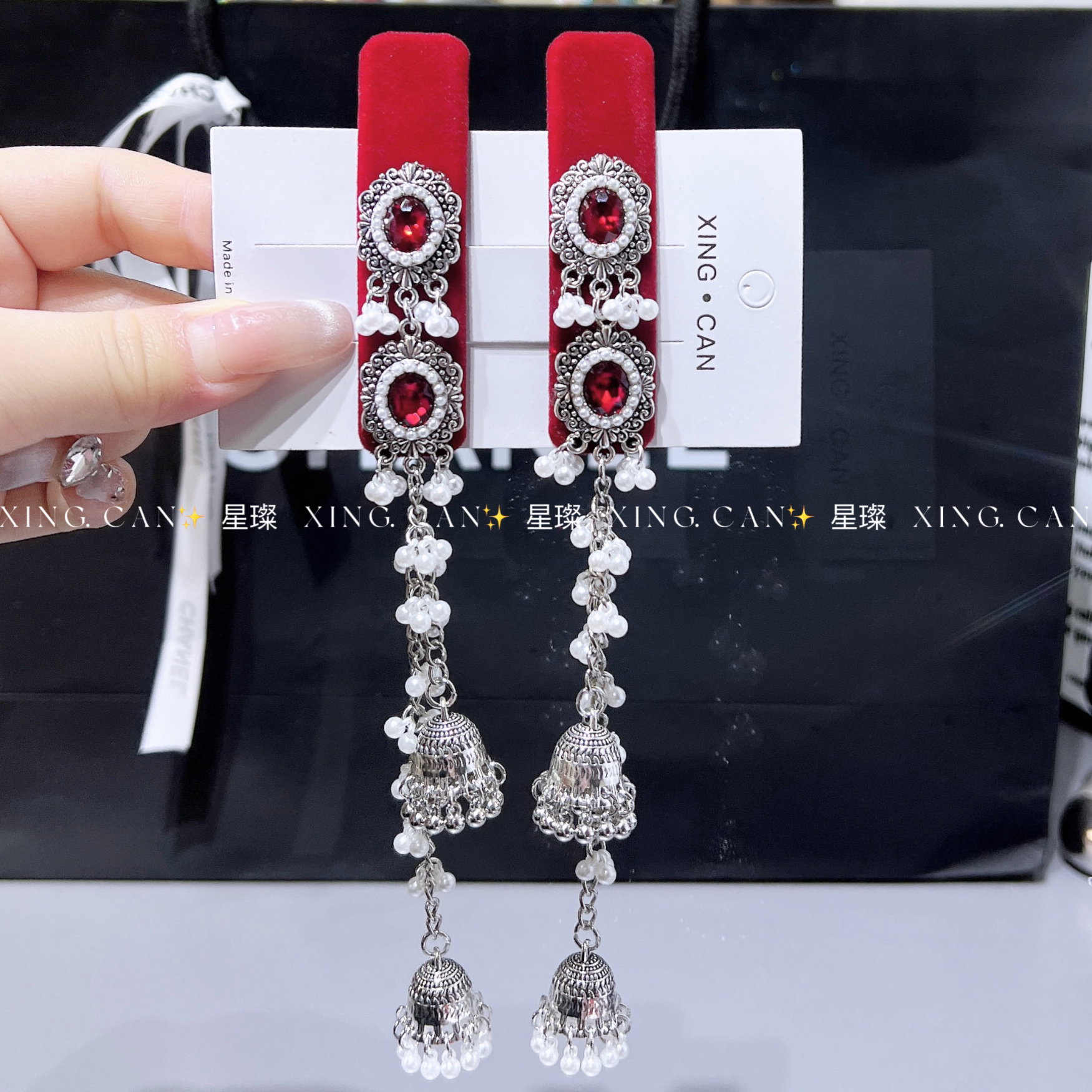 民族风BB夹长款森系发夹精美手工复古时尚红色重工饰品奢华豪华