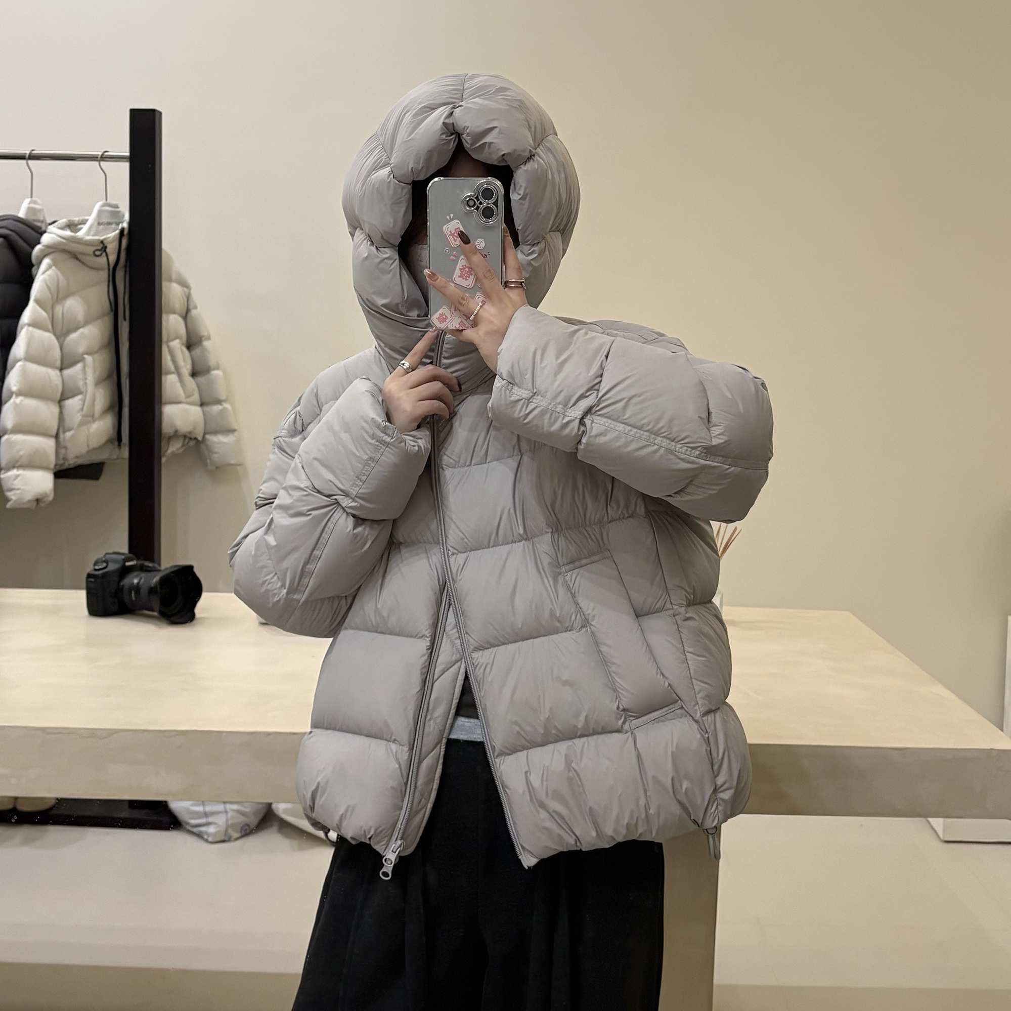 【溯源安心羽绒】冬季花苞帽宽松保暖韩版小个子短款女士羽绒服