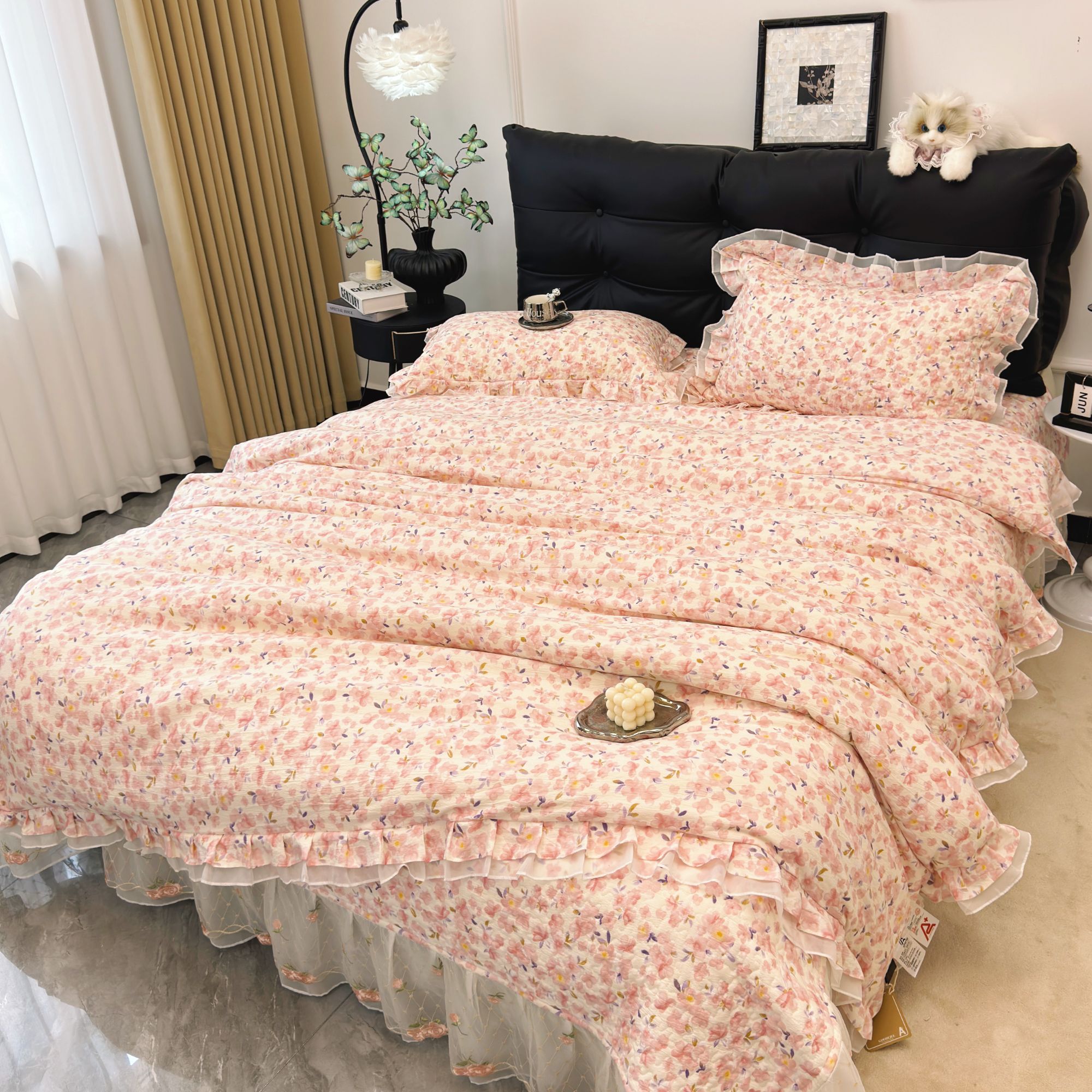 苏岚家纺床上用品-  秋冬加厚四季通用床盖款套件 双花边床品  