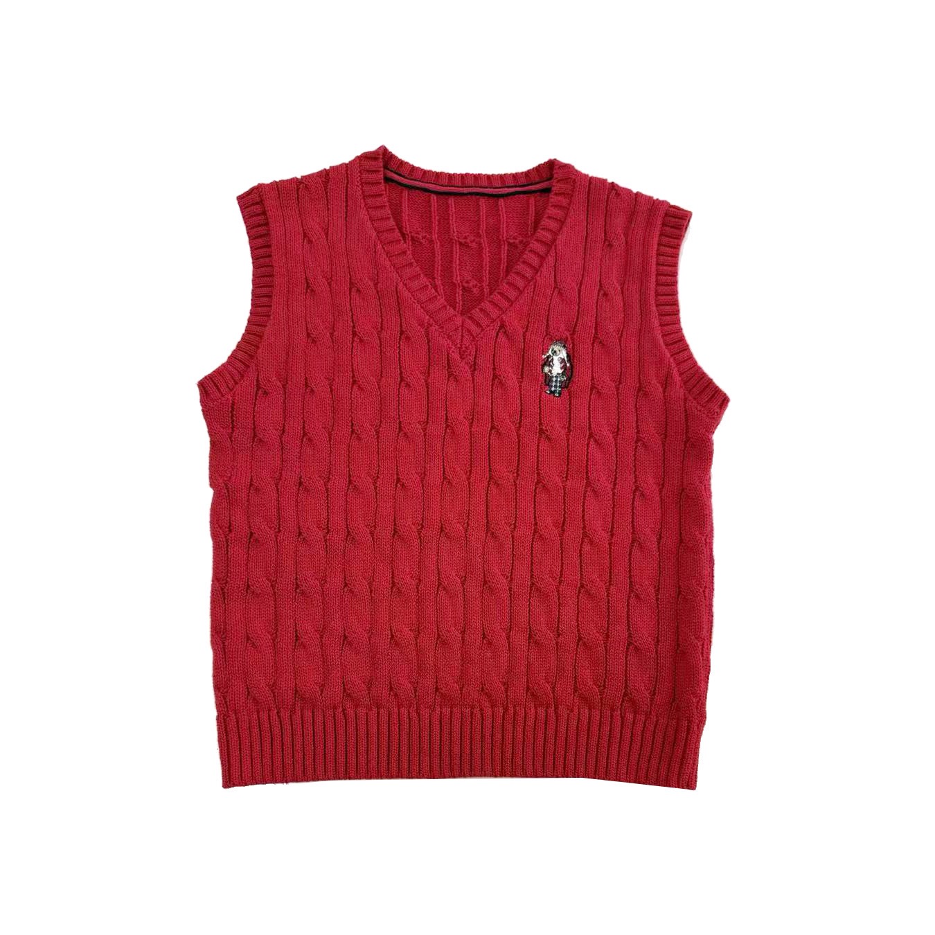 儿童红色V领马甲背心