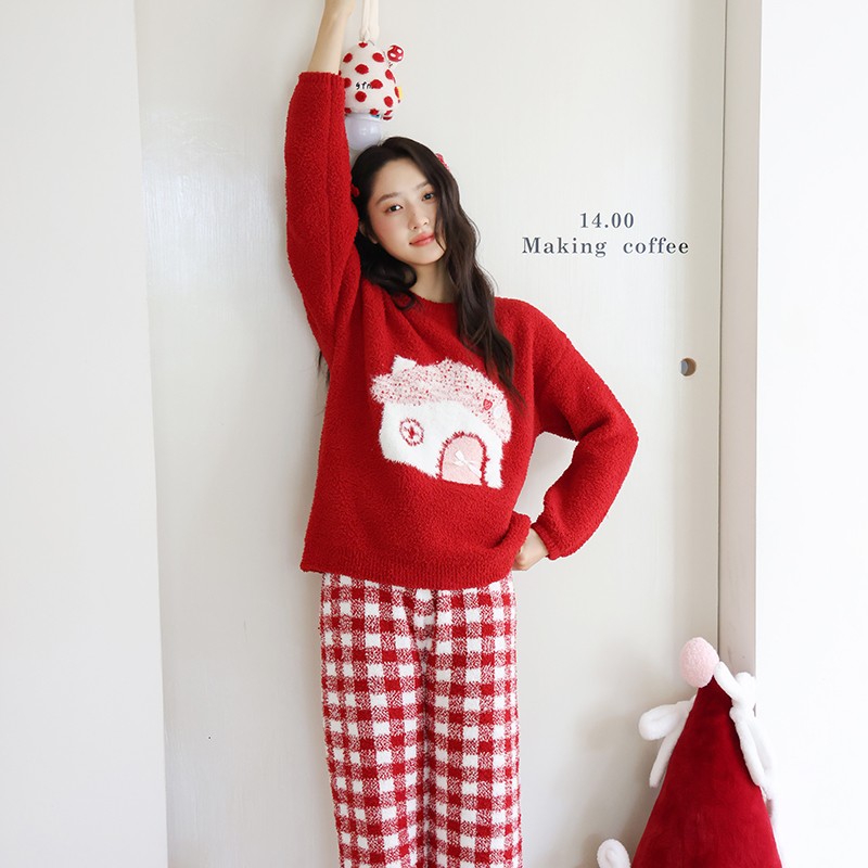 2025新款半边绒秋冬家居服套装冬季家居服长裤睡衣长袖休闲保暖