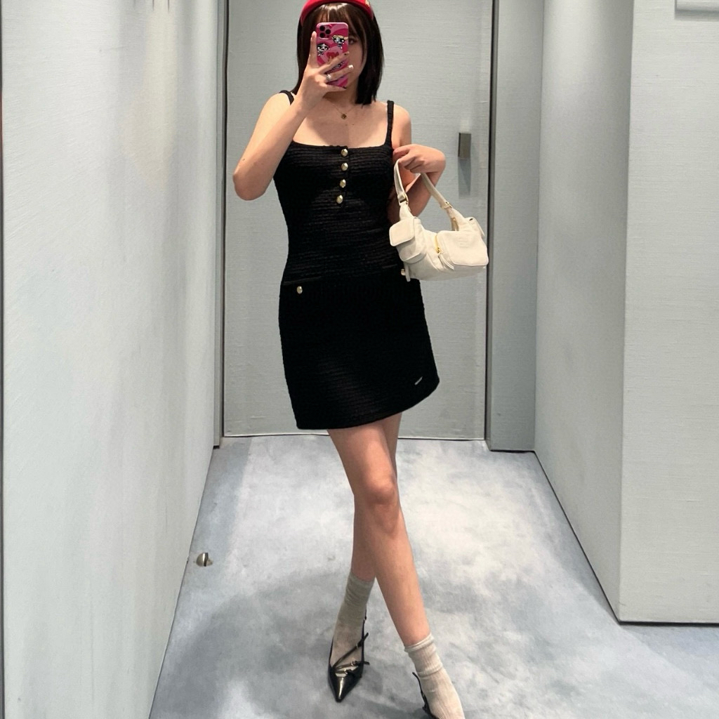 99新 MIU MIU/缪缪 花呢羊毛吊带连衣裙 38码 A00060