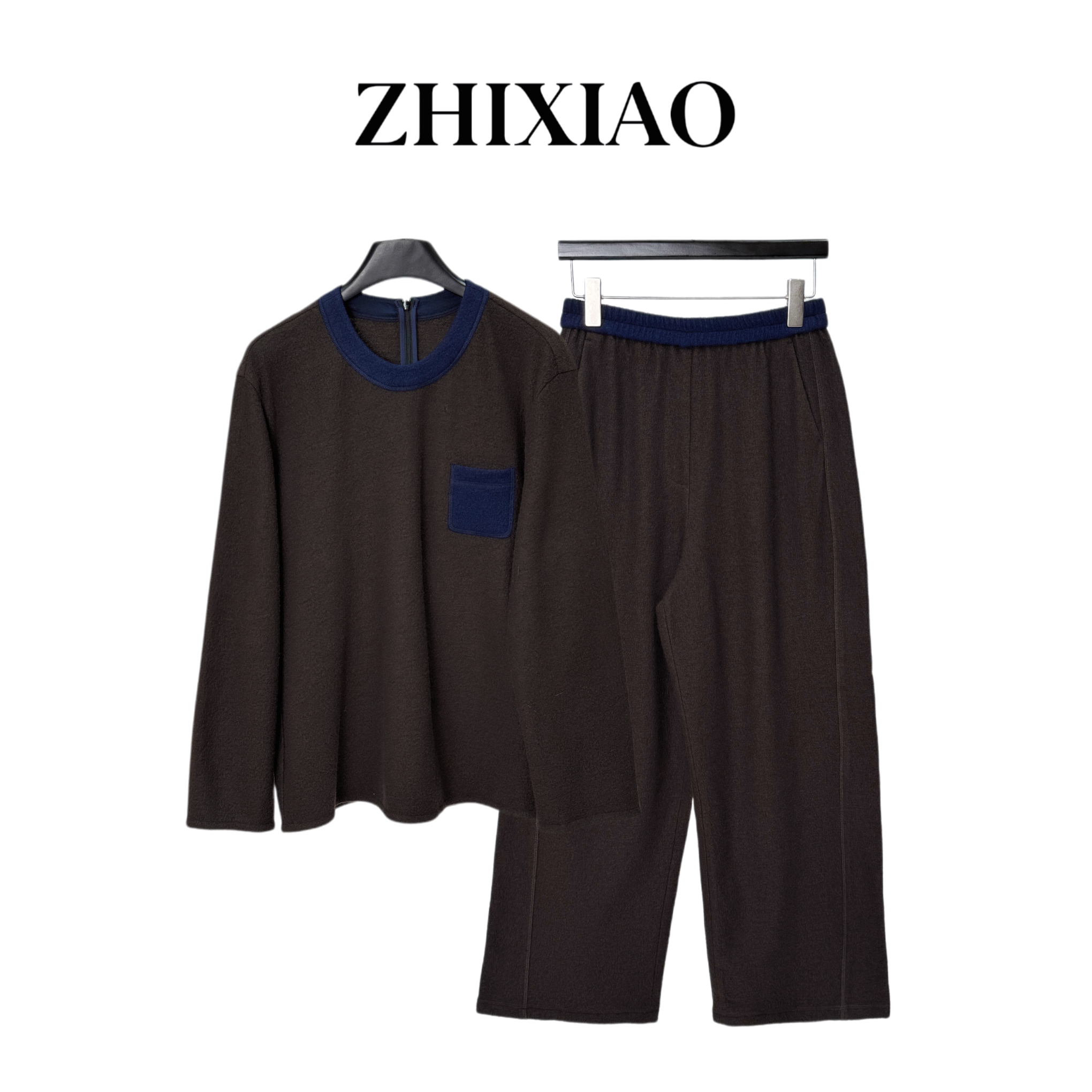 【ZHIXIAO】秋冬新款：羊毛拼色套装8011