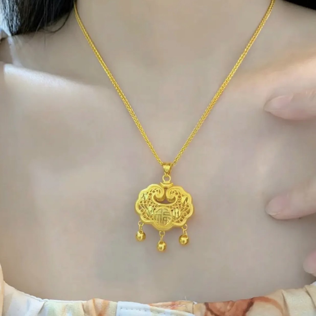 铜合金项链 时尚百搭古法女士项链轻奢链子饰品锁骨链坠链锁套装