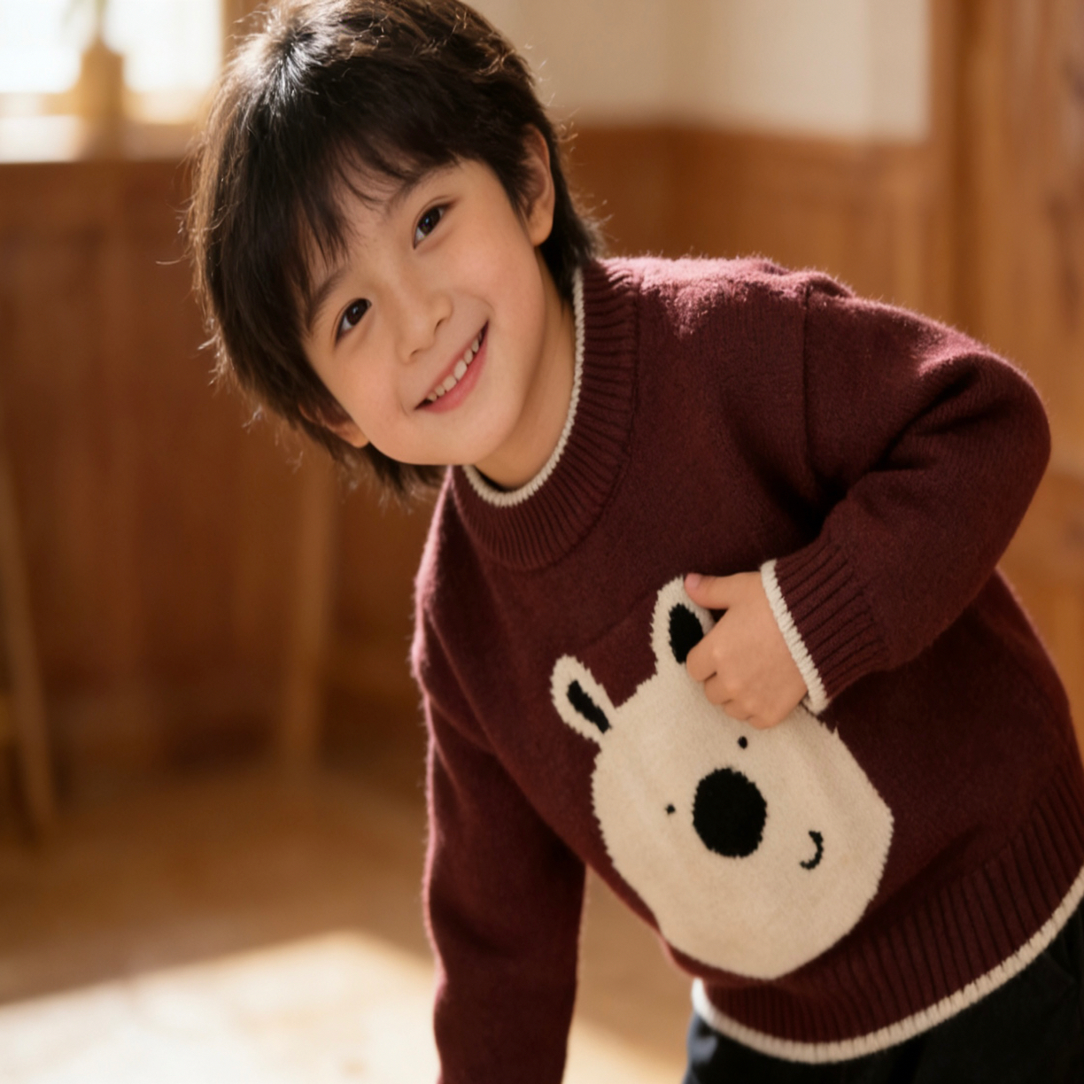 兔点点实体店加厚德绒小童毛衣卡通秋冬套头宝宝男童女童