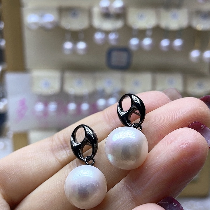 淡水珍珠耳饰银S925镶嵌