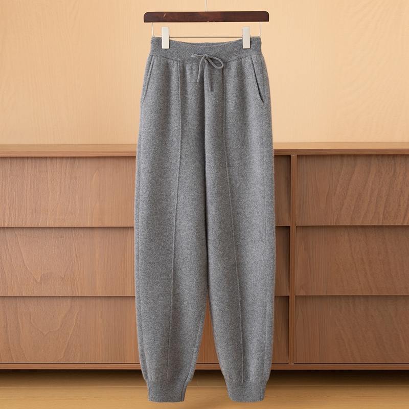 100%纯山羊绒束脚长裤男空气层加厚针织裤子休闲秋冬新款米亚康46