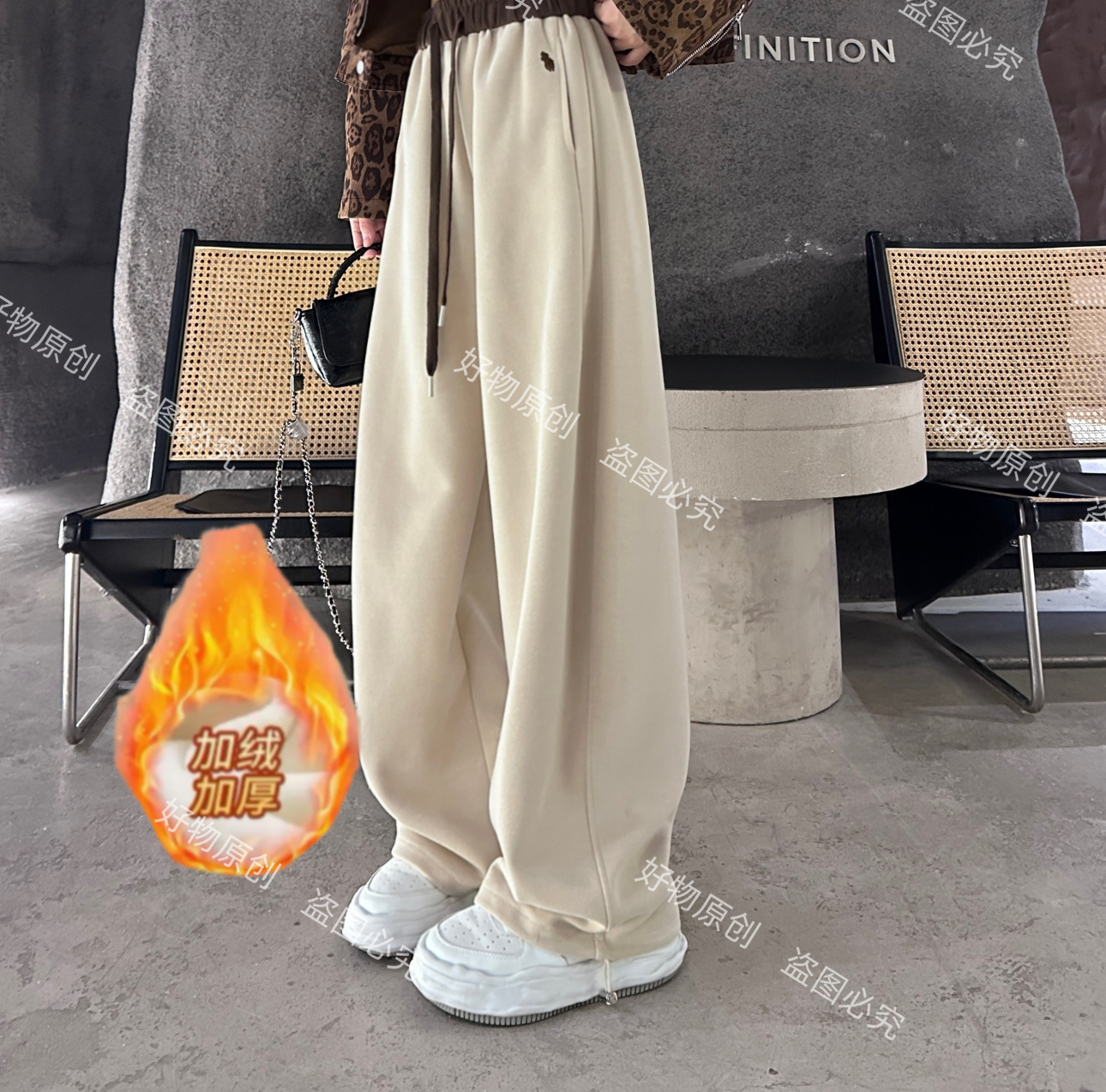 （小个子）A秋冬加绒加厚显瘦百搭一裤两穿高腰百搭休闲弯刀裤-