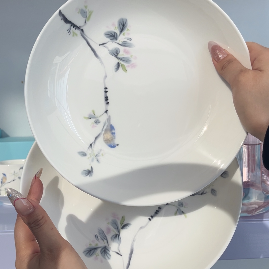 瓷片春风和雀8.5寸饭盘2只