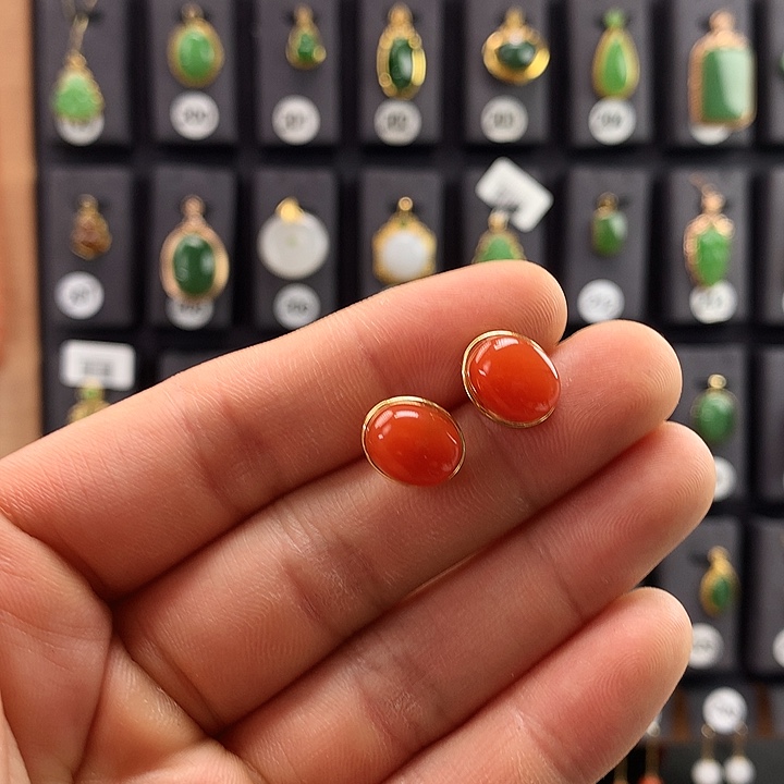南红玛瑙耳饰银S925镶嵌