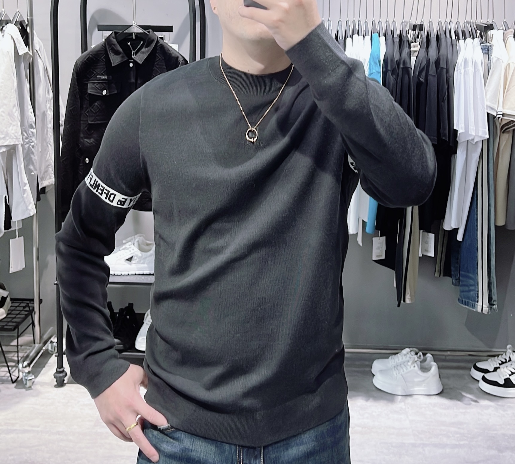 2025欧货高端秋冬男士长袖毛衣潮牌修身时尚打底针织衫休闲羊毛衫