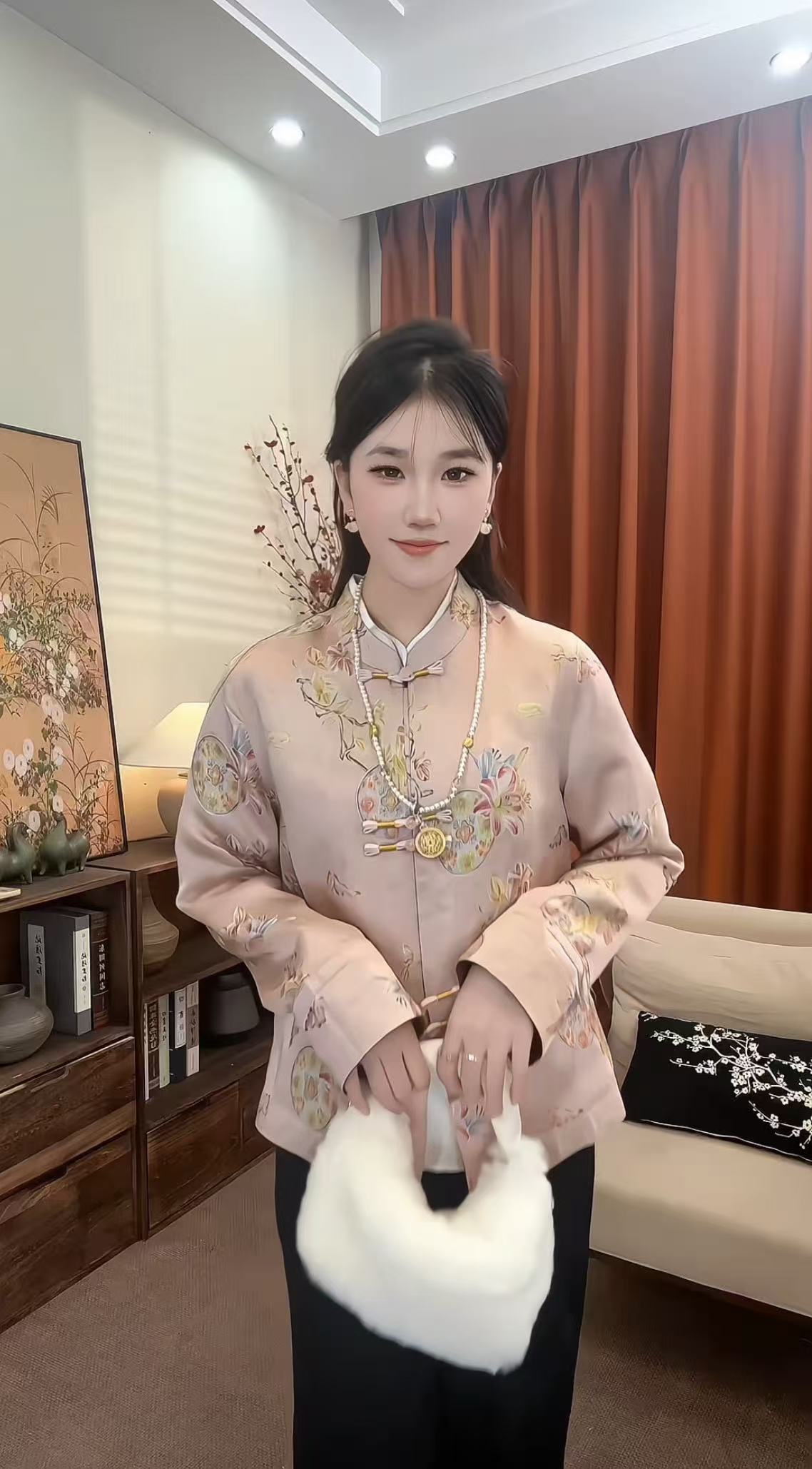 【桃夭春涧】直襟薄款刻花V领提花常规款上衣时尚女装新中式日常