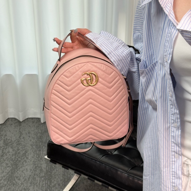 95新 GUCCI/古驰 粉金马蒙双肩背包
