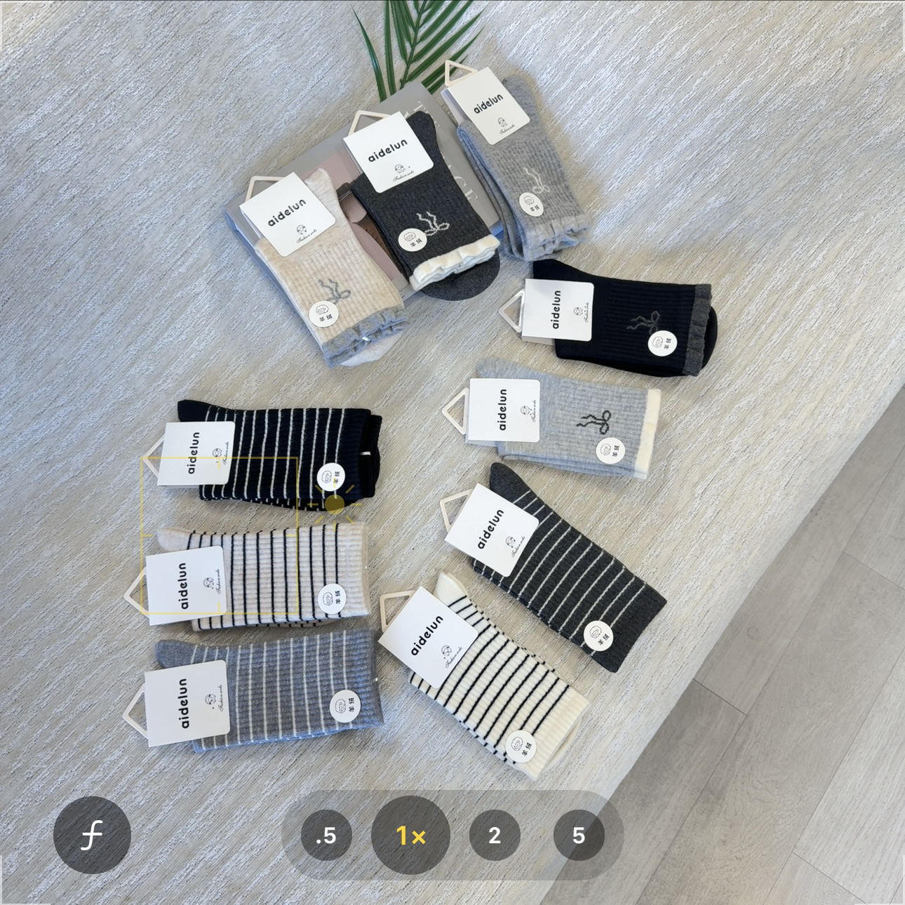 【大姐店】女款条纹蝴蝶结加厚绒感堆堆袜（5双装）