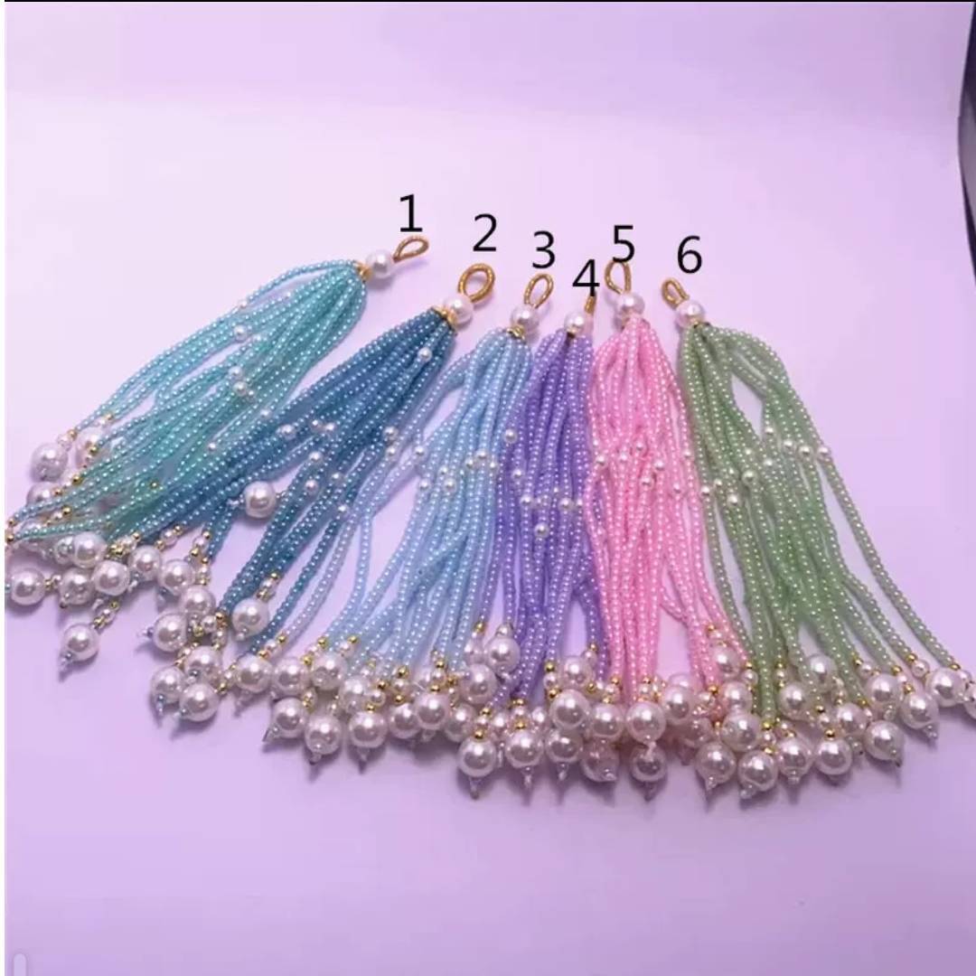 手工米珠流苏渐变长穗尖晶珍珠DIY汉服发钗配饰