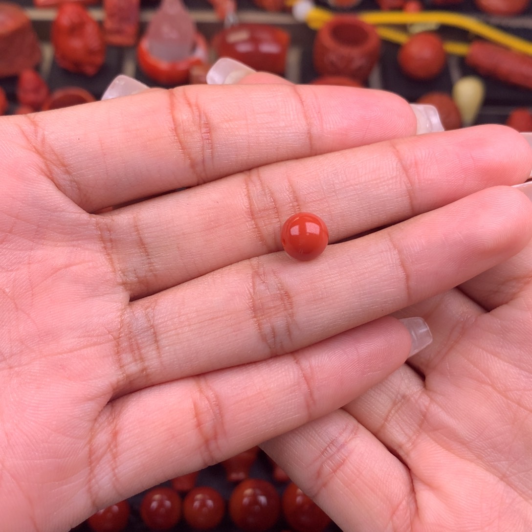 清***风南红玛瑙未镶嵌圆珠8mm