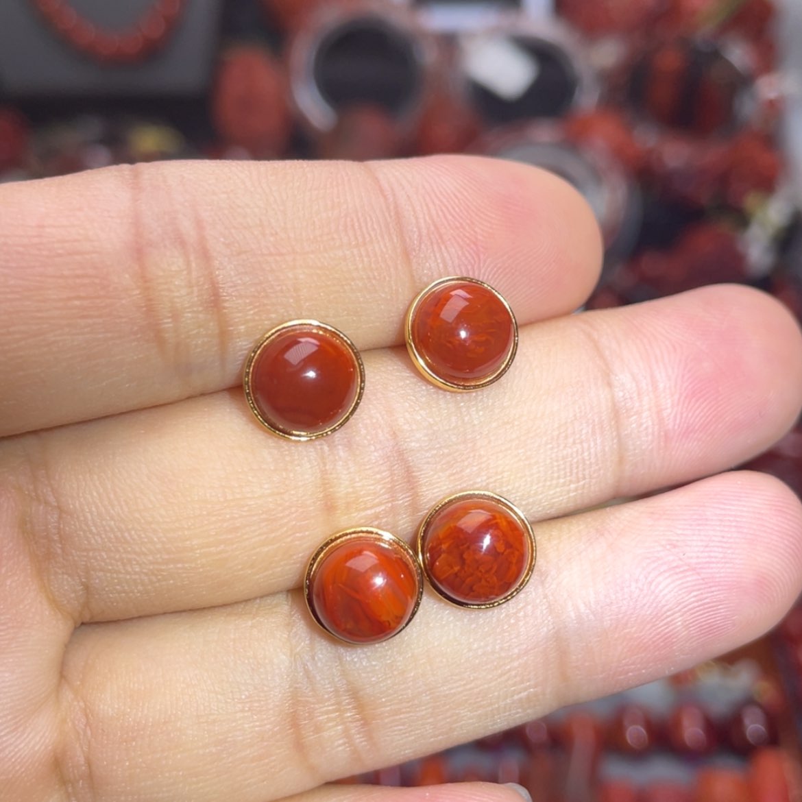 【闪购商品】银S925镶嵌火焰纹耳钉任发其一南红玛瑙