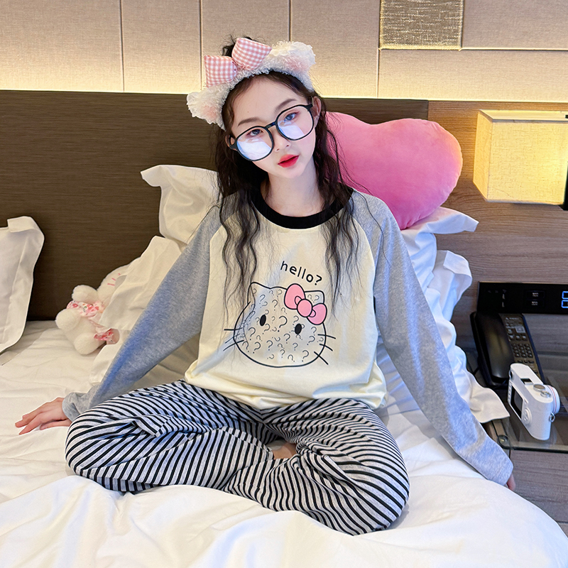 女童睡衣2025新款秋季纯棉套装初中生女孩大童女款春秋网红家居服