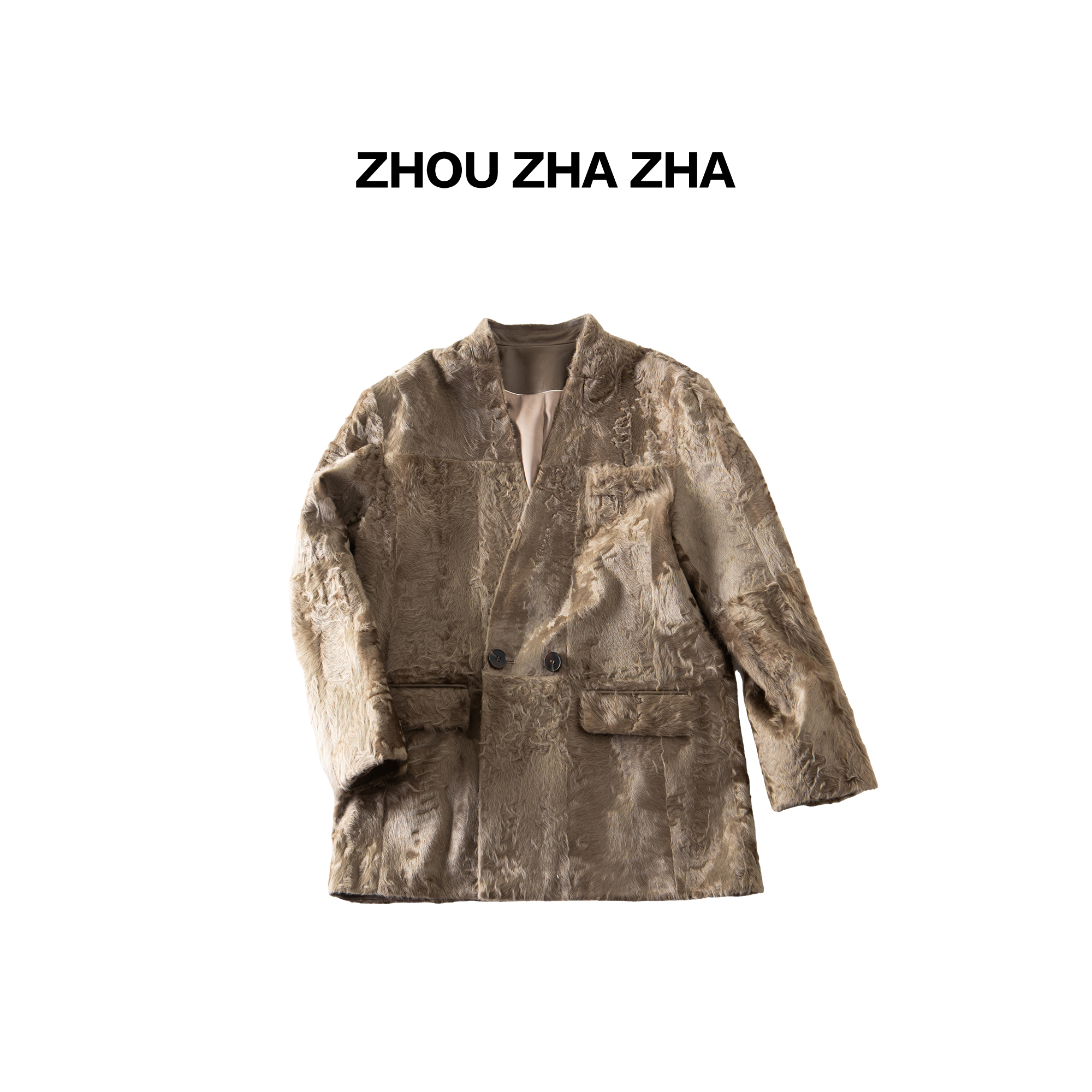 【周炸炸】象羔皮毛一体 自然肋骨纹珍珠光泽皮草#254116/254117