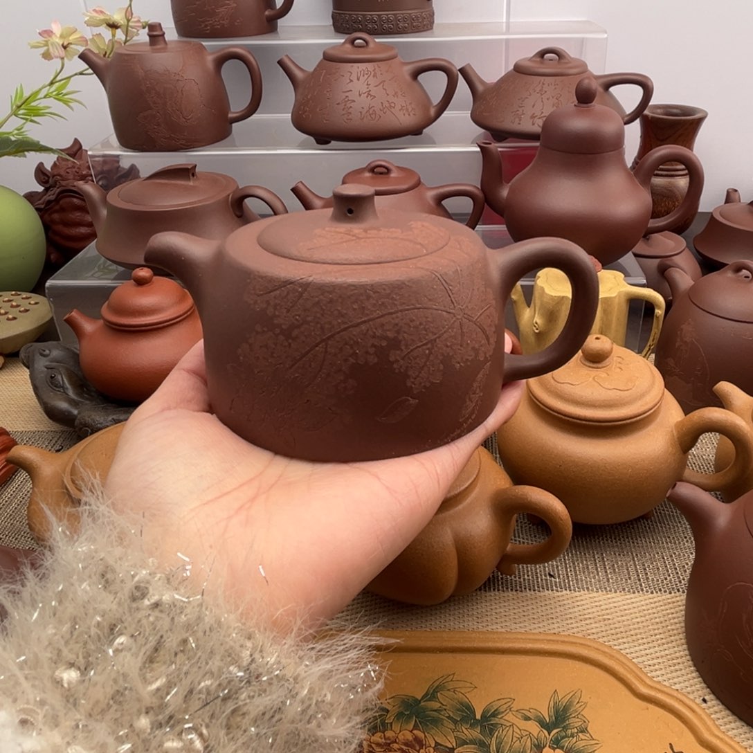 紫砂茶壶底槽清井栏刻绘微瑕
