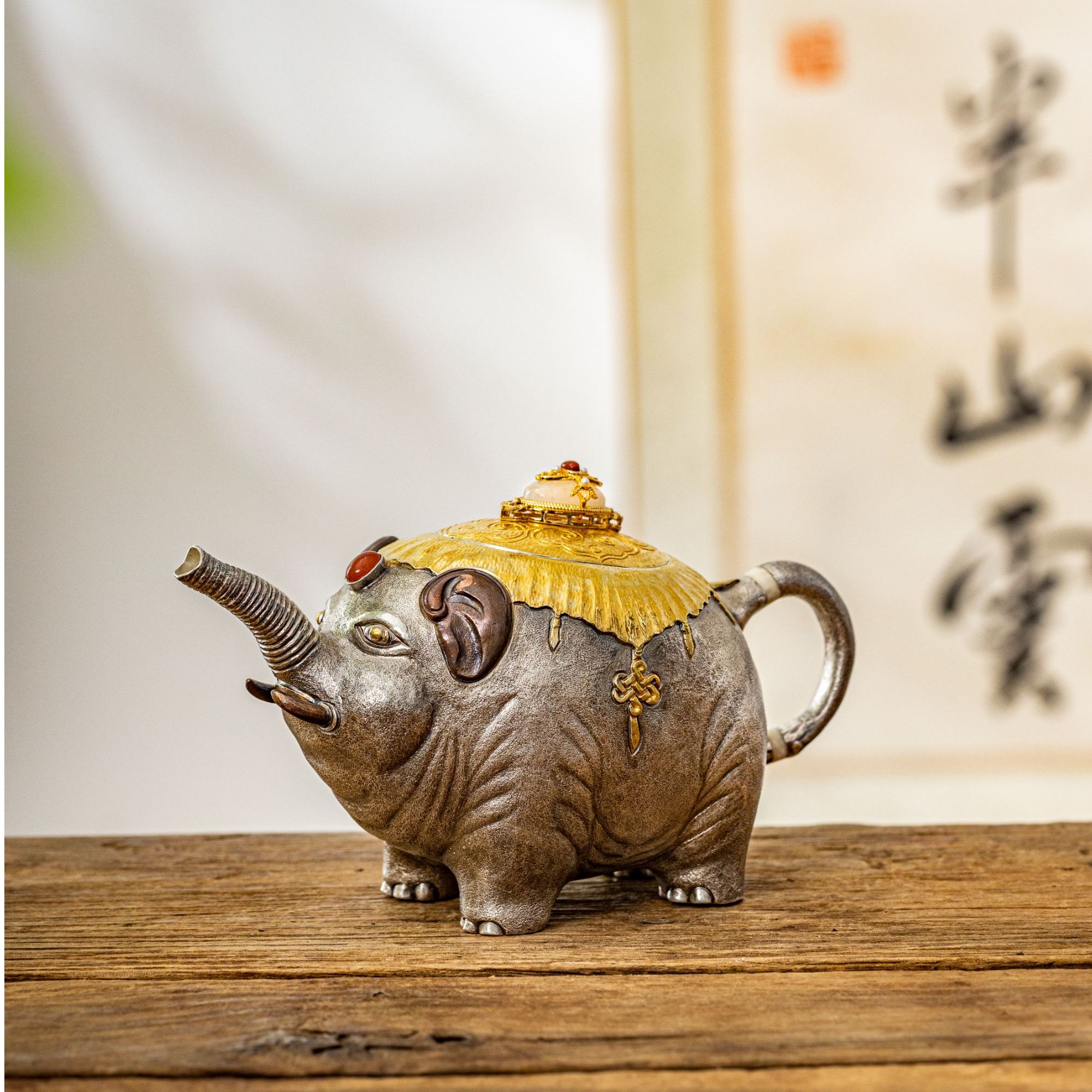 蜂鸟工坊 傳家 银仿生器大象茶壶泡茶壶 SWA11167