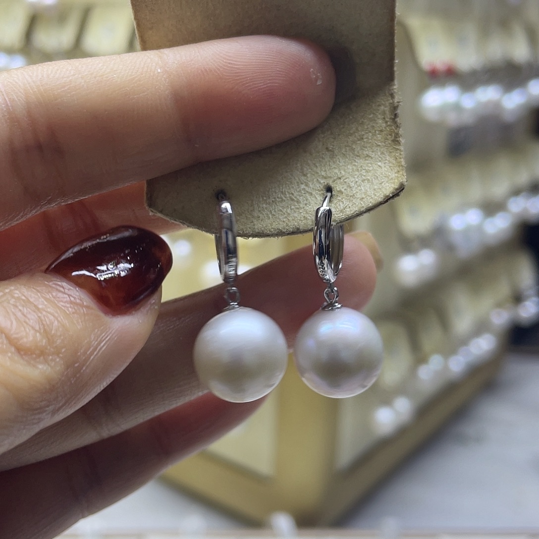 耳饰银S925镶嵌淡水珍珠