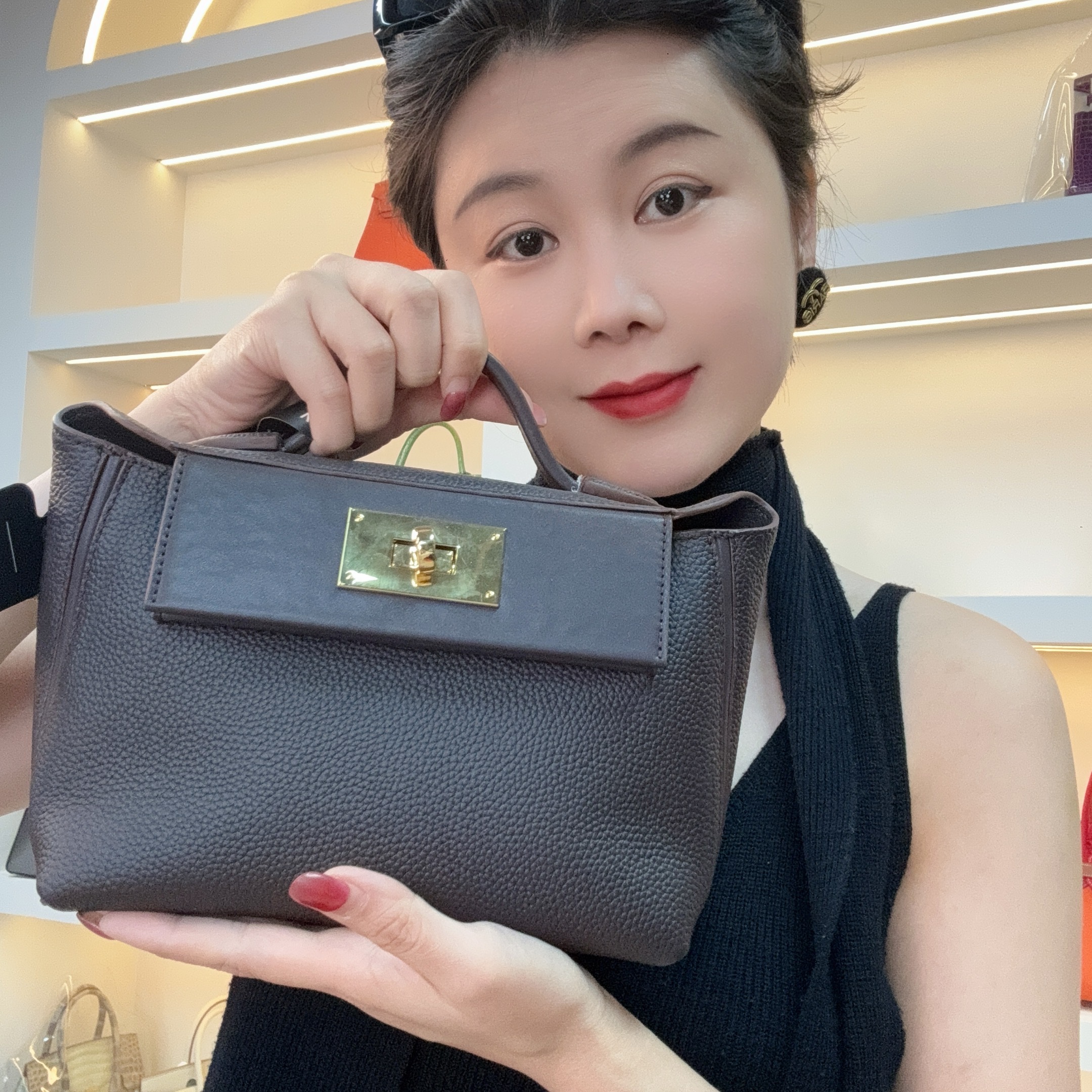 【尺寸：22*9*16】SISI原创设计高定真皮包 T187-乌木色