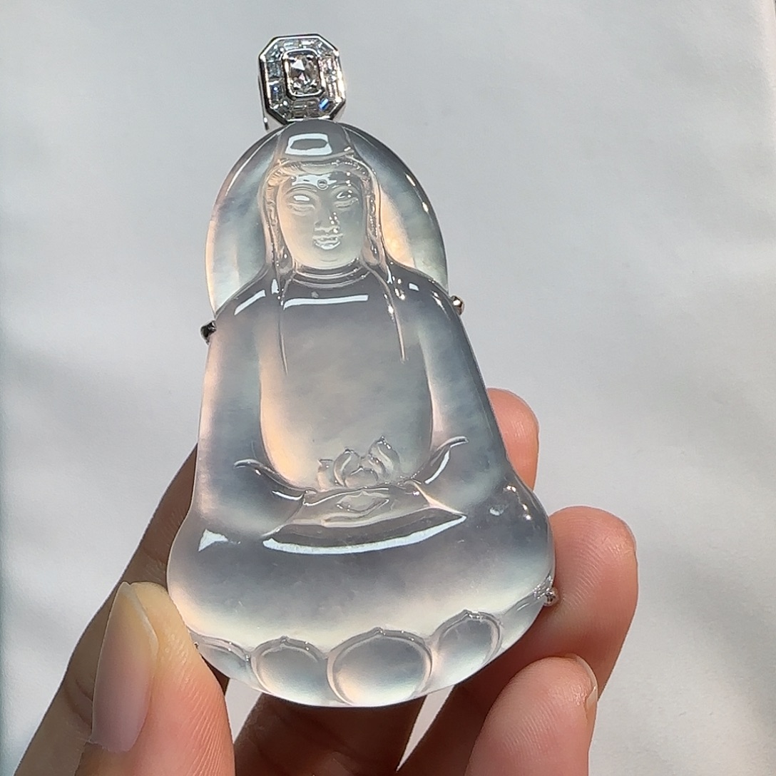 翡翠18K金镶嵌吊坠(不含链)观音