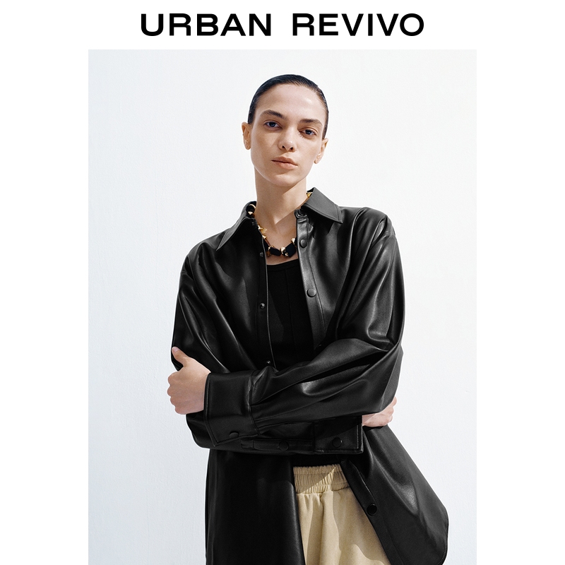 【秀场同款】UR2025秋季新款女装摩登PU宽松罩衫衬衫UWM250120