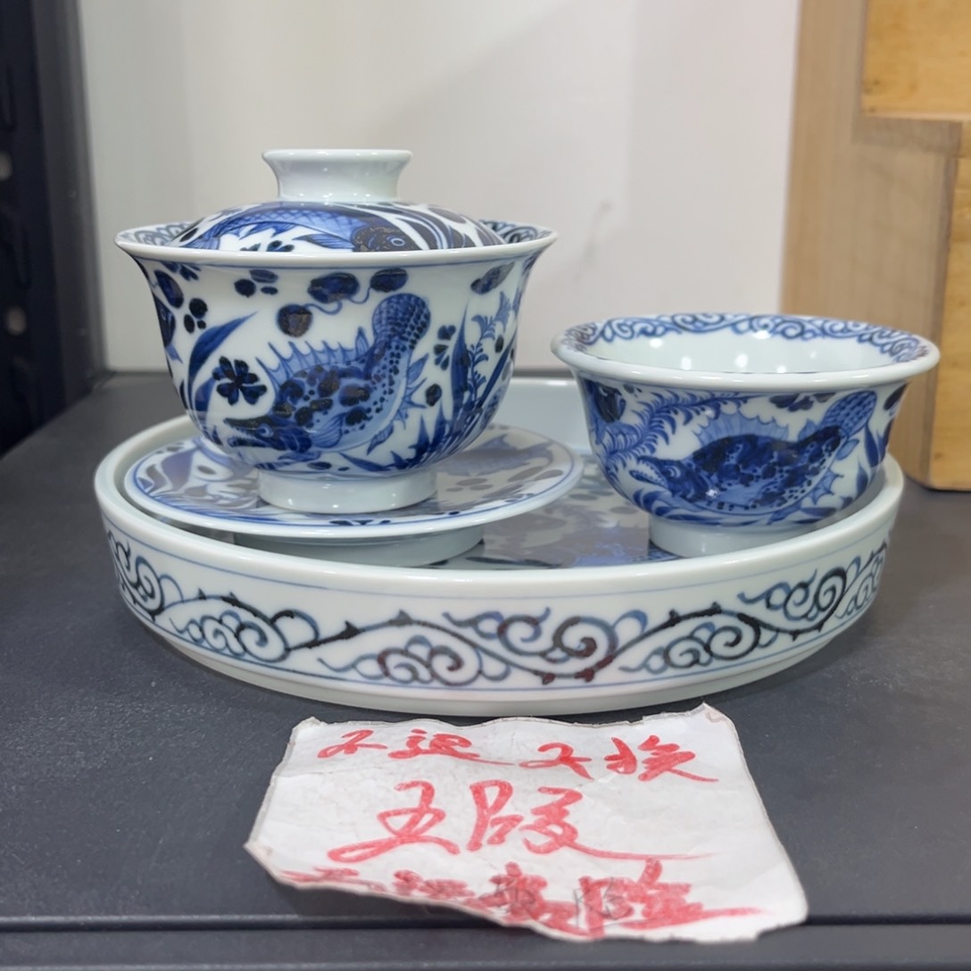 手绘仿元鱼藻四件套