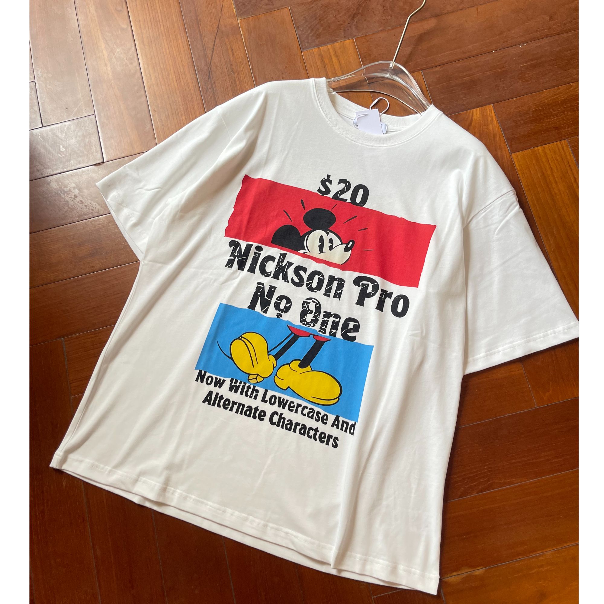 【影子】米老鼠字母卡通时尚百搭休闲潮流宽松印花大版中长款T恤