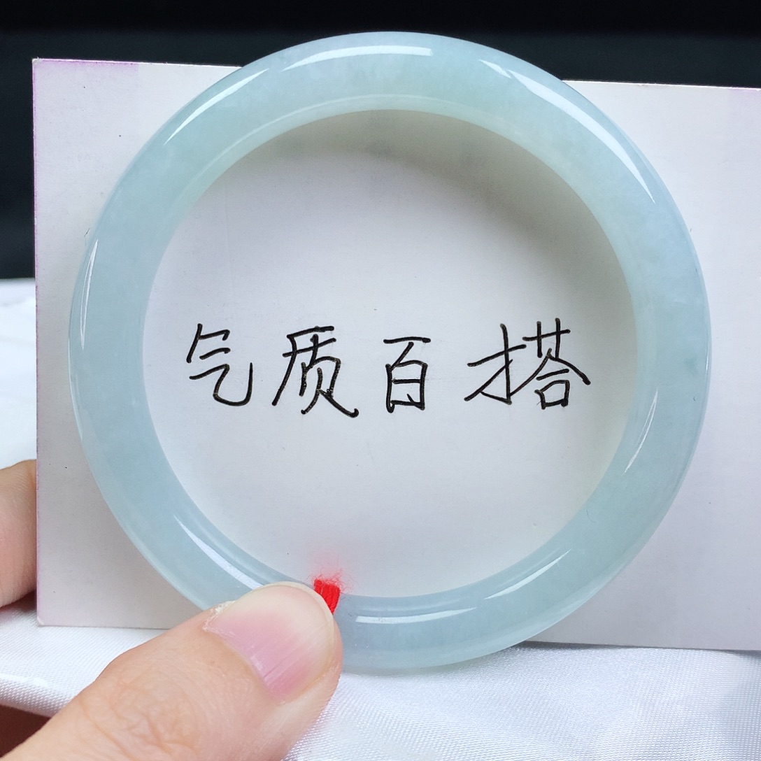 未镶嵌手镯翡翠55圈口冰晴绿美人条07